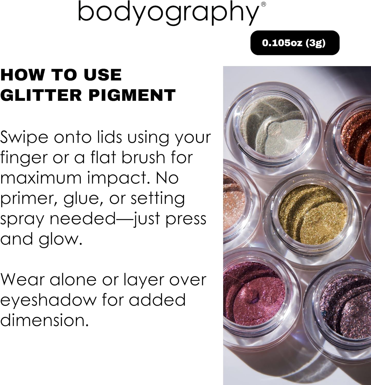 Bodyography Glitter Pigment - Bubbly Yellow Gold for Women - 0.105 oz Eye Shadow