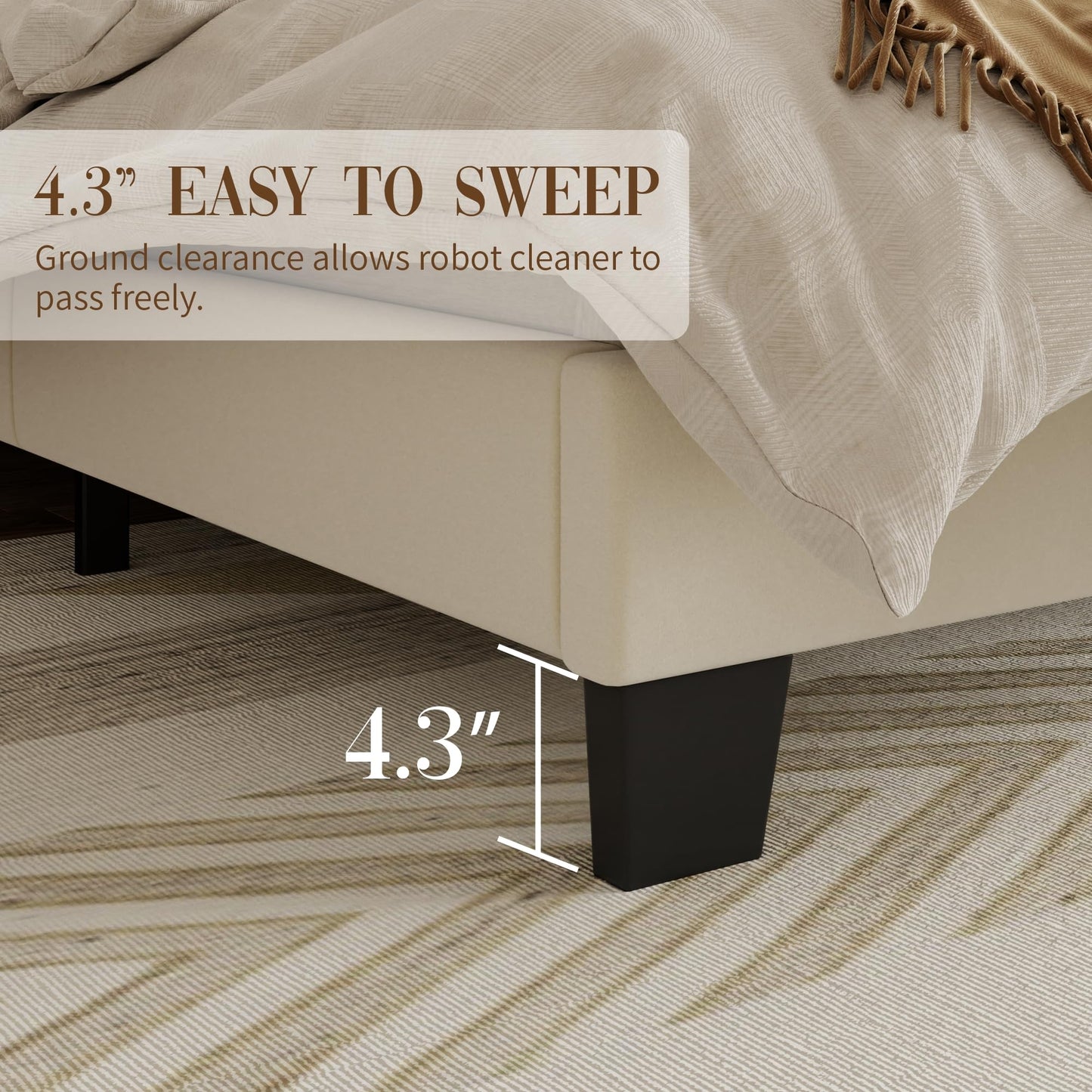 SwnftWinnt Queen Size Upholstered Bed Frame, Velvet Luxury Wingback Headboard, Platform Bed with Deep Button Tufted & Nailhead Trim, No Box Spring Needed, Noise Free, Easy Assembly, Beige