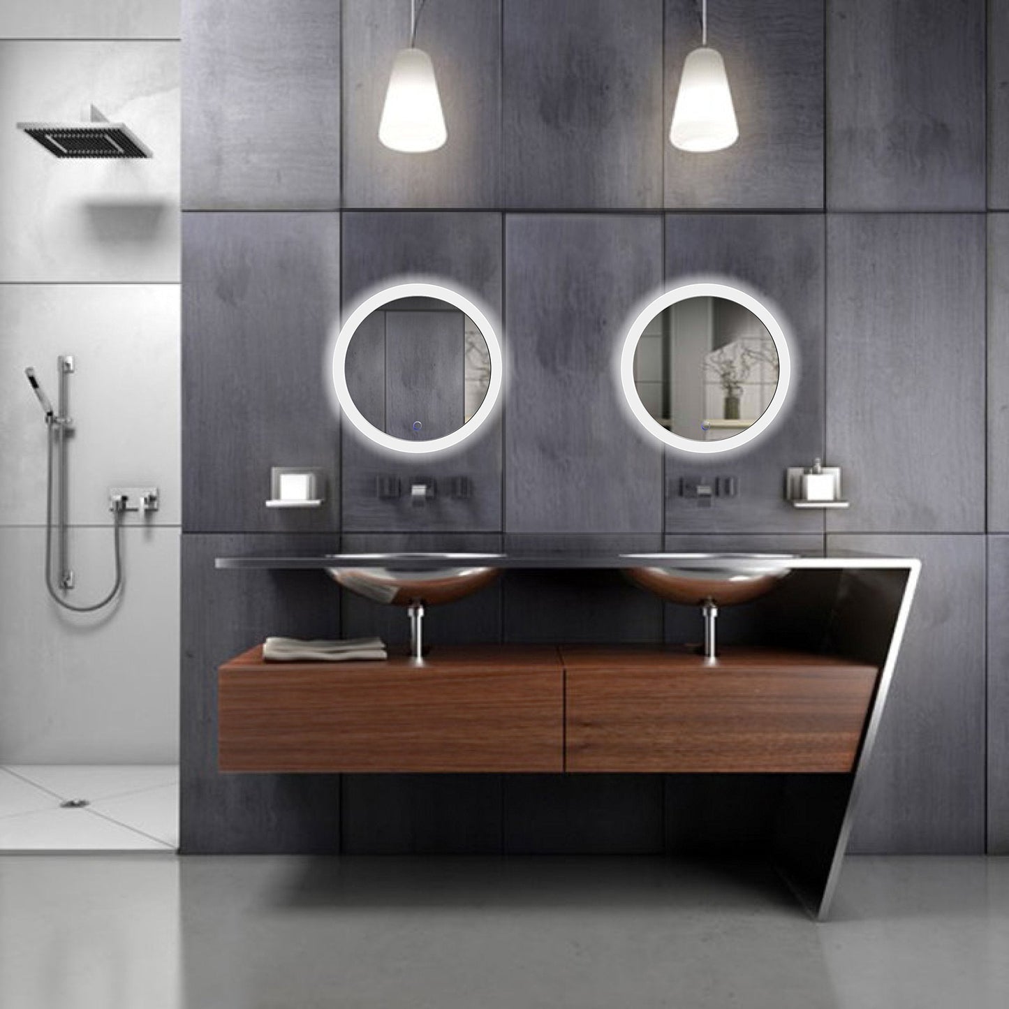 Krugg LED Bathroom Round Mirror 22 Inch Diameter | Lighted Vanity Mirror Dimmer & Defogger | Silver Backed Glass | |