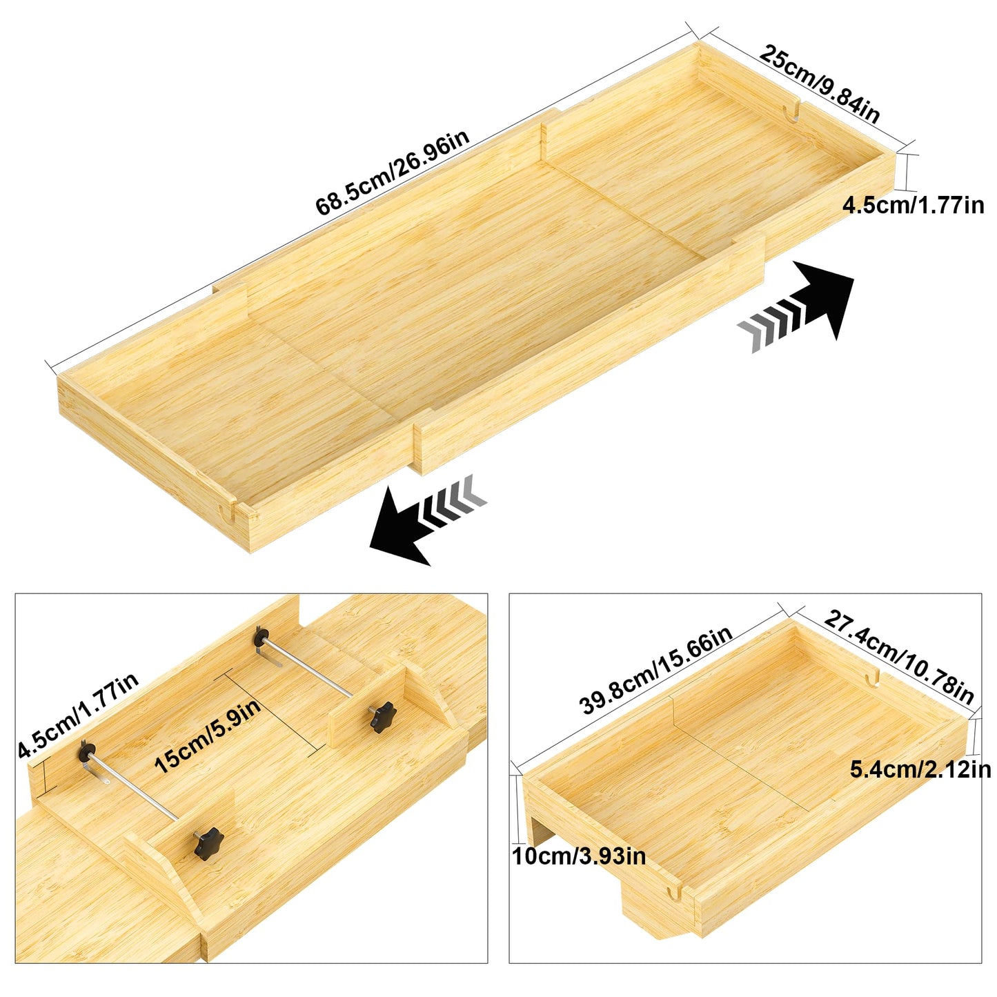 MinBoo Bedside Shelf Expandable Bamboo College Caddy for Top Bunk Clip Nightstand Shelf Floating Bed Side Table Tray Storage Dorm Room Decor High Capacity