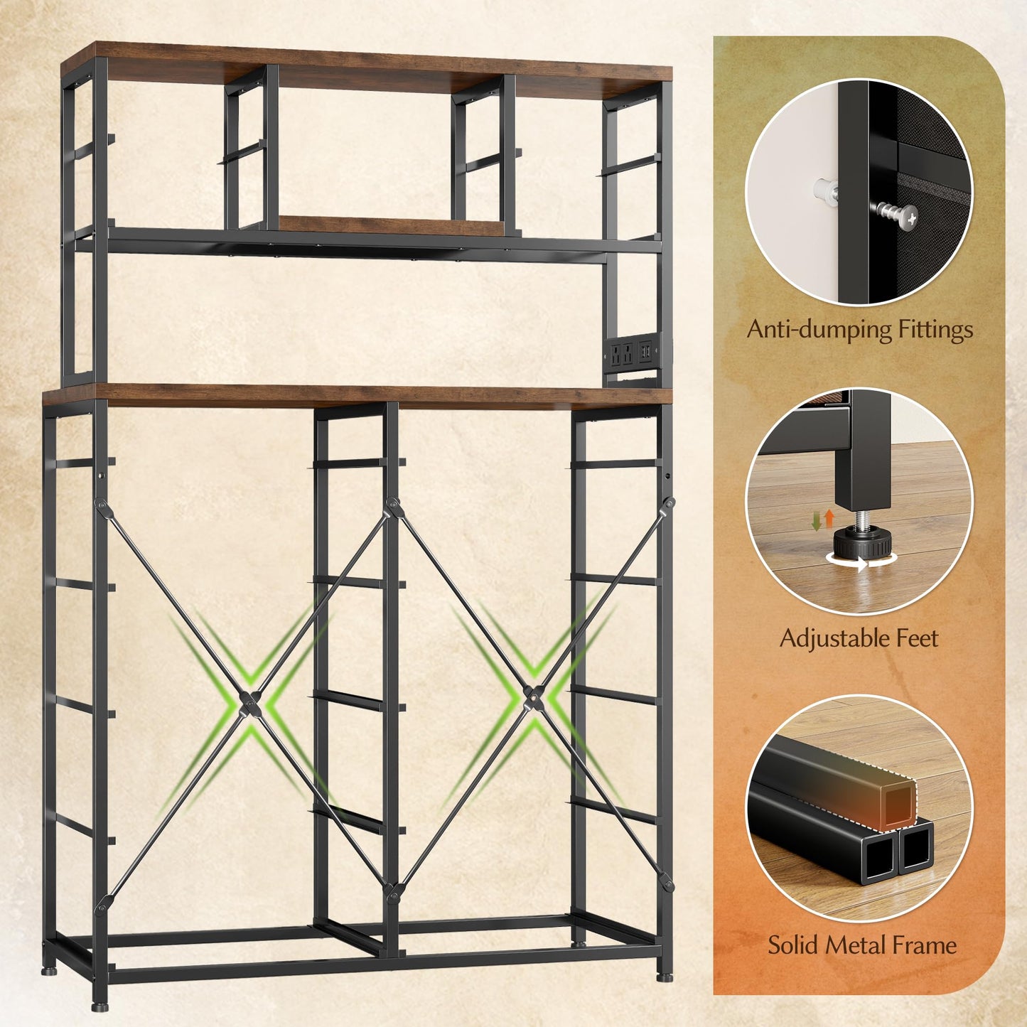 EnHomee Tall Dresser for Bedroom with 14 Storage Drawers,Fabric Dresser with Charging Station and LED Lights,Dressers & Chests of Drawers for Bedroom, Steel Frame & Wooden Top,Rustic Brown