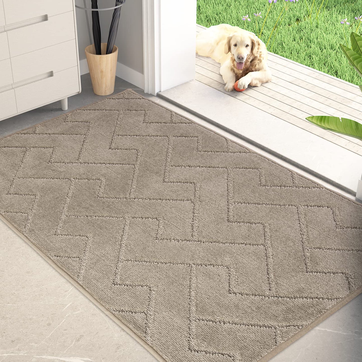 PURRUGS Dirt Trapper Door Mat 32" x 47", Non-Slip Machine Washable Entry Rug, Shoe Scraper, Dog Doormat, Super Absorbent Welcome Mat for Front & Back Door, Muddy Wet Shoes & Paws, Taupe
