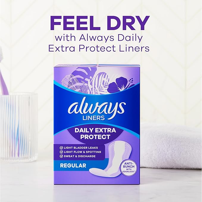 Always Daily Extra Protect Liners, Extra Long Length, Unscented Panty Liners, Feel Clean and Comfortable for up to 10 Hours, 92 Count x 4 Packs (368 Count Total) (Packaging May Vary)