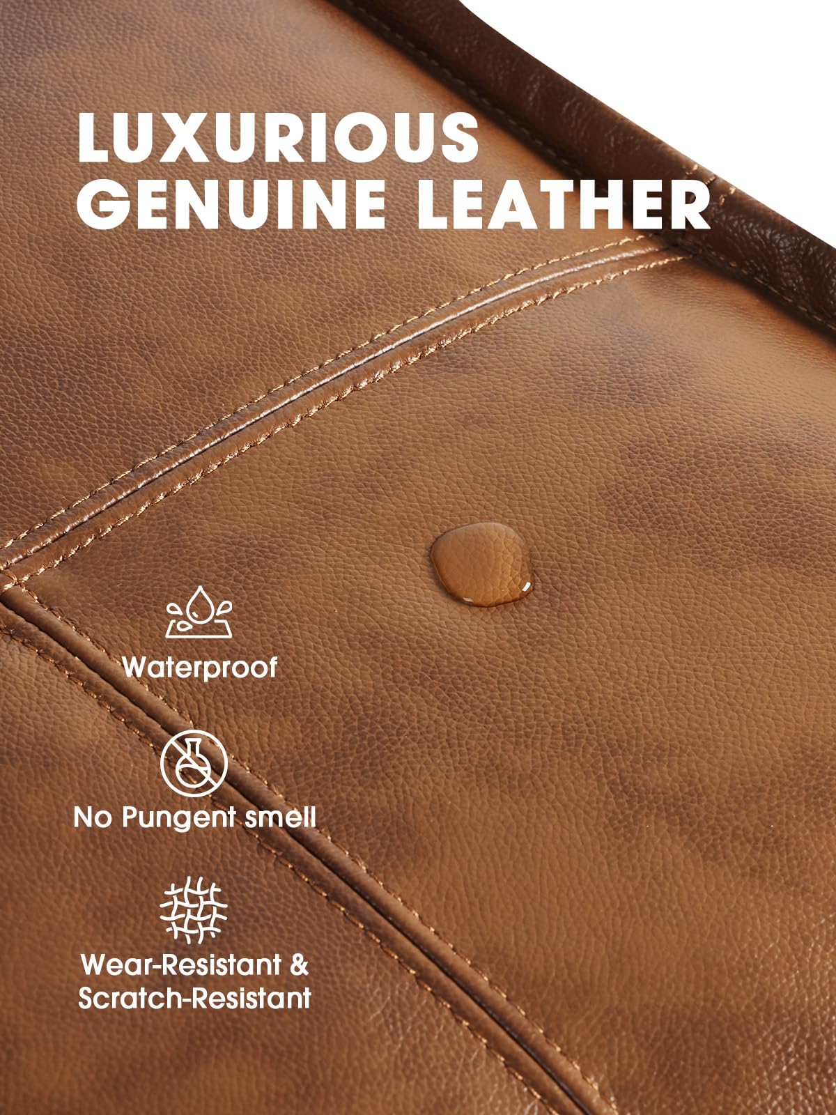 Couchus Genuine Leather Square Pouf Ottoman Footstool for Living Room, Bedroom, Indoor (Brown)