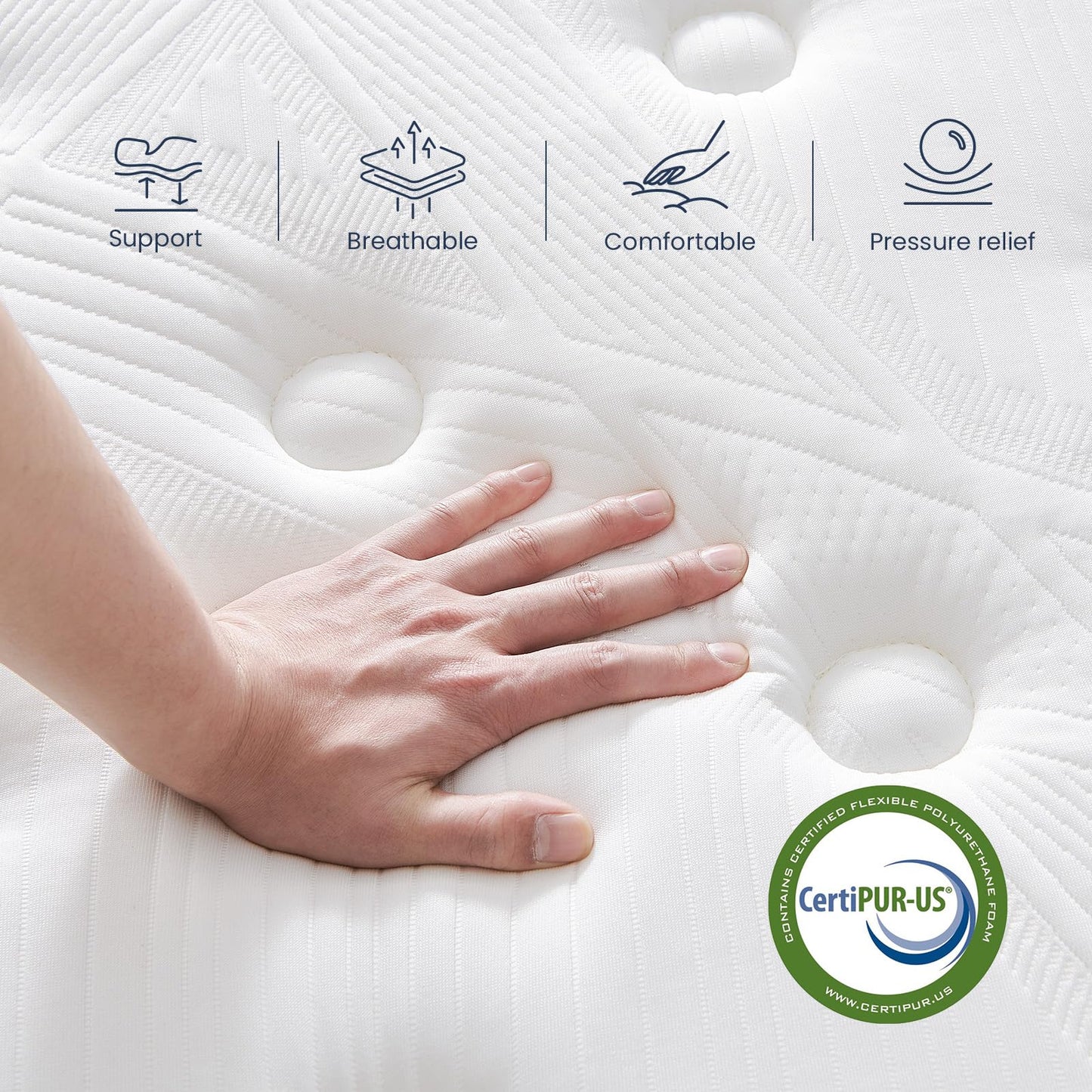 Mattress Queen Size 14 inch Hybrid Mattresses Queen Size Bed Mattress in a Box Double Mattresses with Memory Foam Individual Pocket Springs for Extra Lumbar & Hip Support Comfort Sleep CertiPUR-US