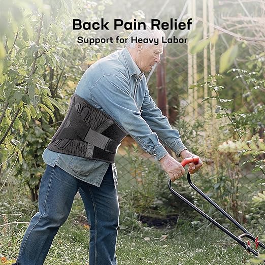 Pro Back Brace for Men Women Lower Back Pain Relief with Rigid Bionic Support & Massager Pad, Air Mesh Lumbar Belt for Sciatica, Hernia Disc, Scoliosis, Adjustable Brace for Spinal (Black, Medium(Belly: 33"-39"))