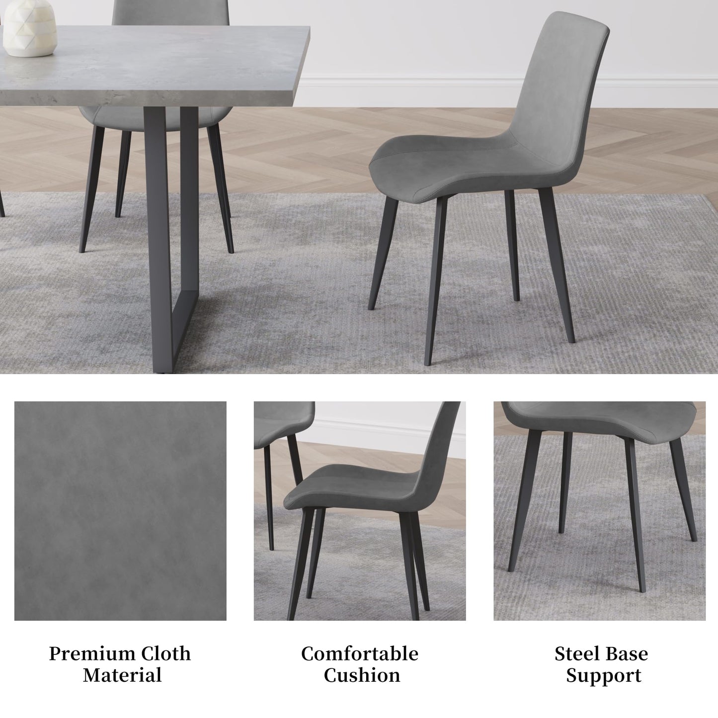 HIPIHOM 5 Piece Dining Table Set, 42.9 Inch Modern Kitchen Dining Table and Leather Dining Chairs for Kitchen Dining Room (Table + 4 Grey Chairs)