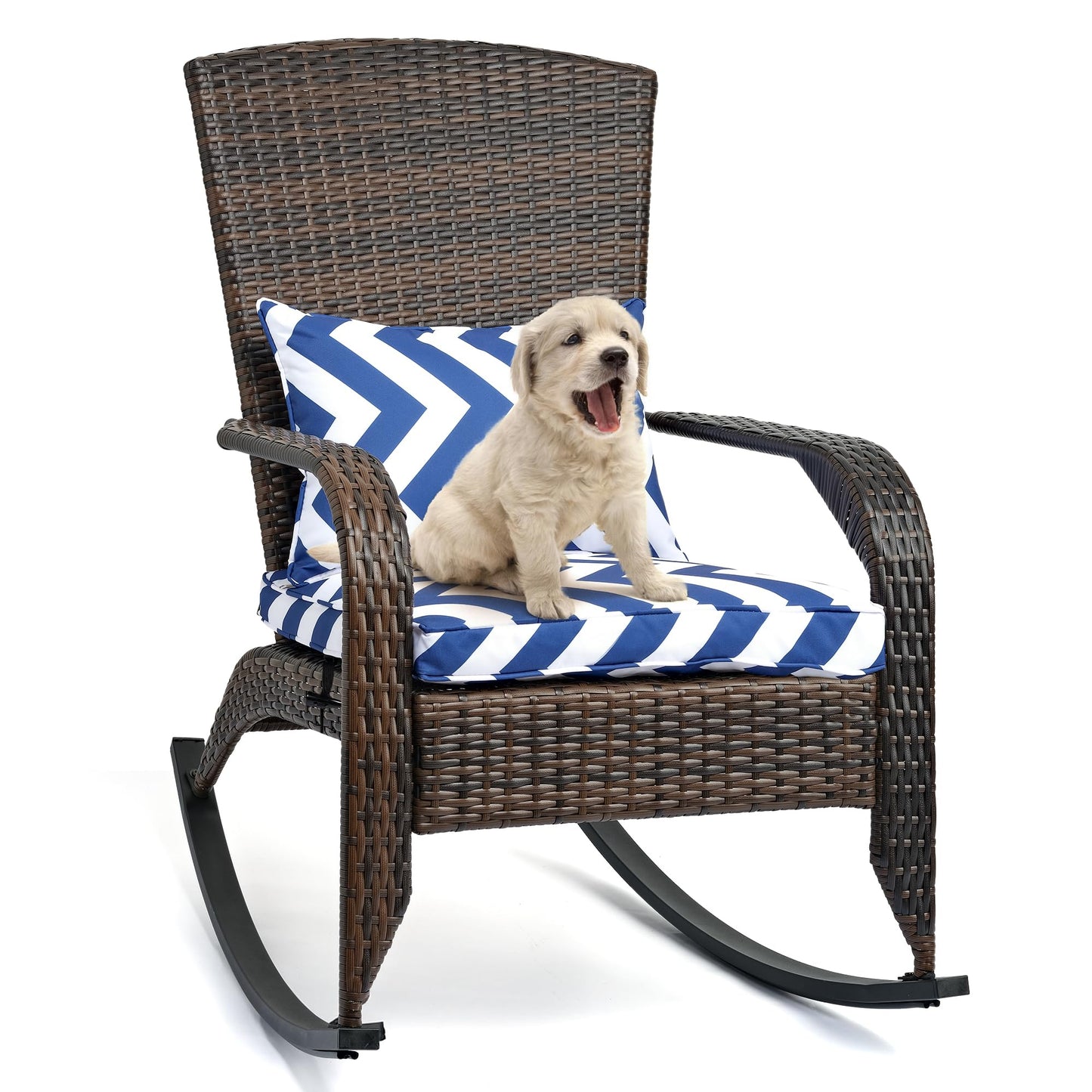 OYODHPDU Outdoor Rocking Chair- Outdoor Glider Rattan Rocker Chair with Heavy Duty Steel Frame- All Weather Rocker Chair for Garden, Porch, Backyard, Poolside (Brown Rattan, 320lbs)