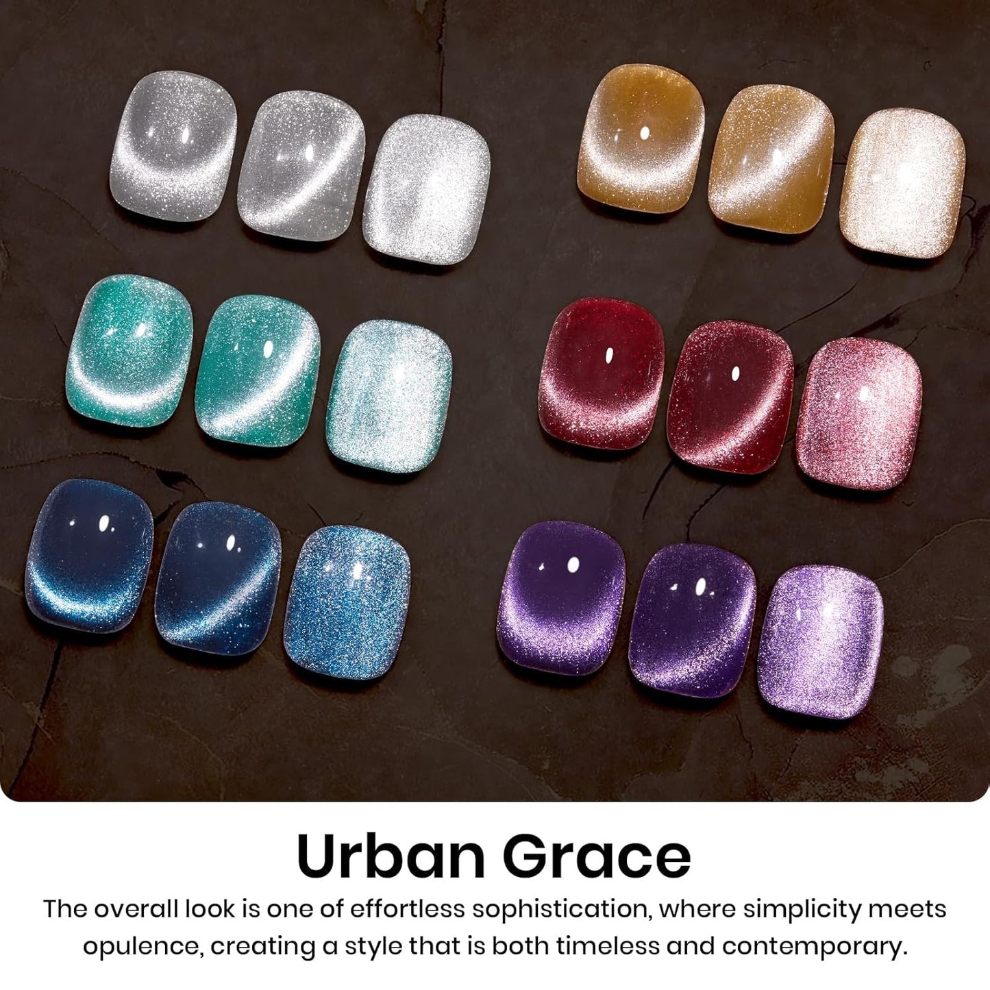 Beetles Cat Eye Gel Nail Polish Set - 6 Colors Glitter Burgundy Red Silver Blue Purple Green Gold Magnetic Cat Eye Gel Polish Holographic Effect Velvet Nail Art Salon DIY Home Gift for Women