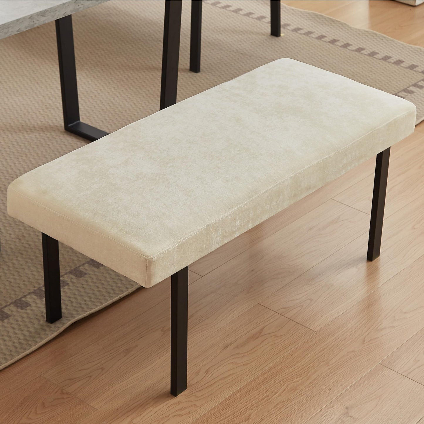 HIPIHOM Modern L-Shaped Dining Bench, 67 Inch Fabric Upholstered Corner Sofa with Metal Legs for Kitchen Nook, Living Room, Dining Room (Beige)