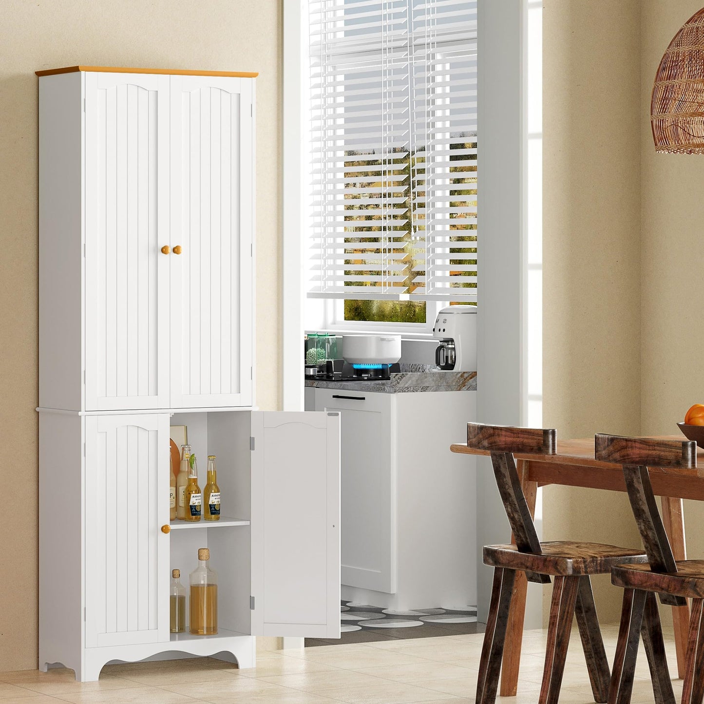 Function Home 72" Kitchen Pantry Cabinet, Freestanding Storage Cabinets, Tall Food Pantry with Doors and Adjustable Shelves, Utility Floor Cabinet for Kitchen Dining Room Living Room, White