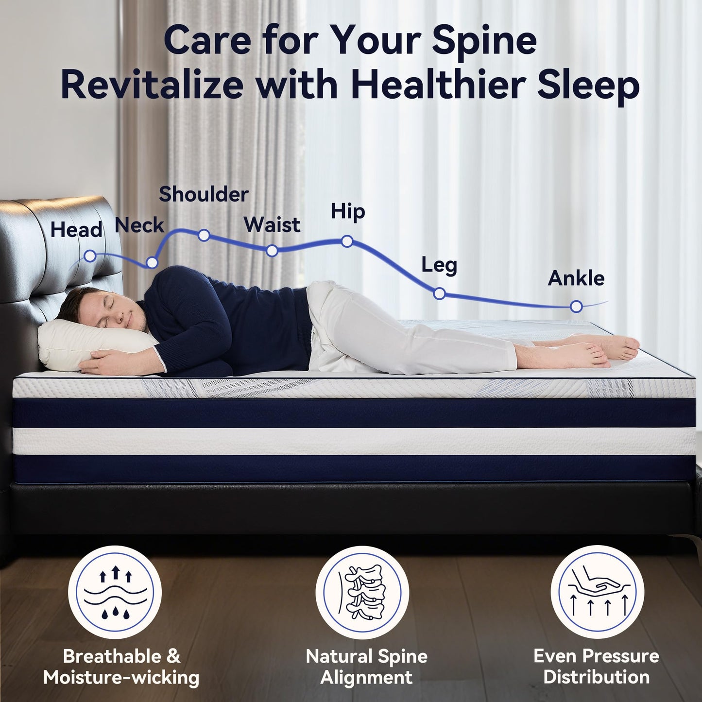 BedsPick 12 Inch Queen Mattress, Copper Gel Cooling Memory Foam Mattress, 2-in-1 Detachable Design, Pressure Relief, Made in USA, Medium Feel, CertiPUR-US Certified