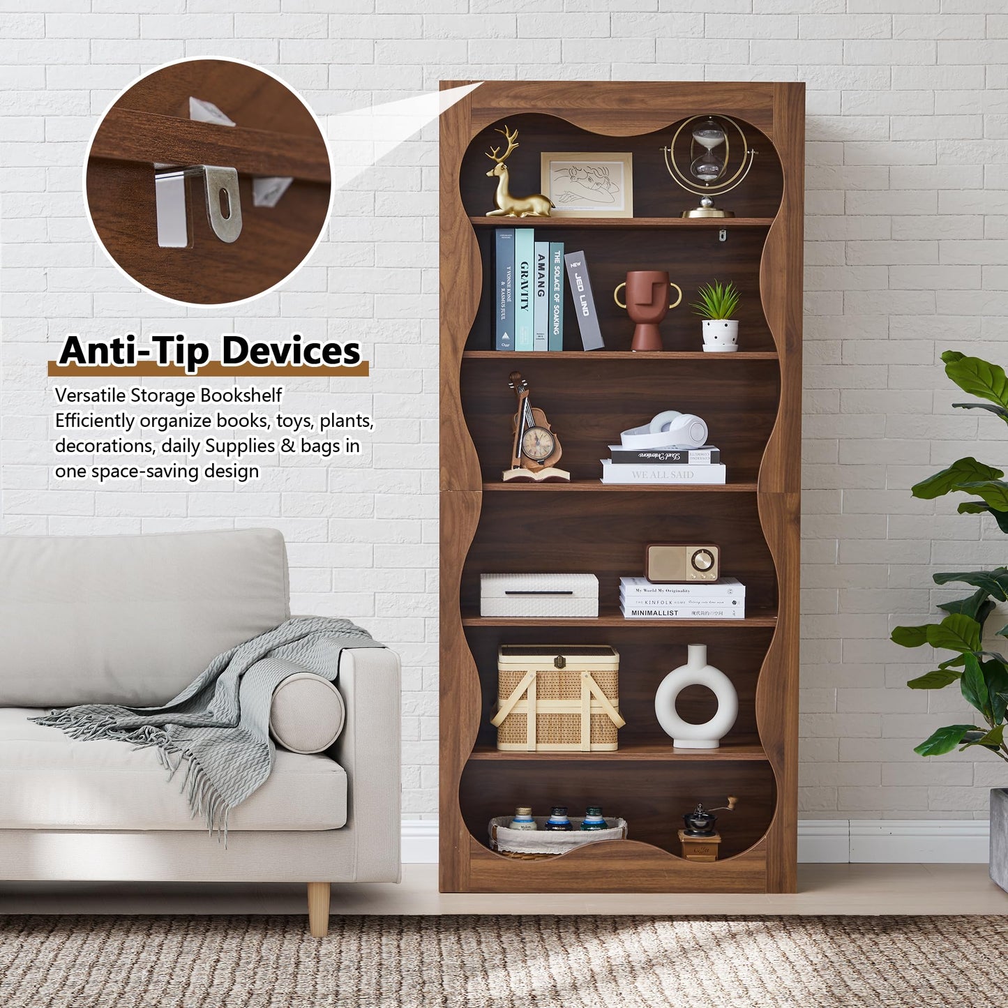 YZRSTY 71" Tall Bookshelf, 6 Tier Large Wooden Book Shelf, Modern Freestanding Bookshelves and Bookcases, Unique Bookcase Display Storage Shelves for Living Room, Bedroom, Classroom, Office, Library