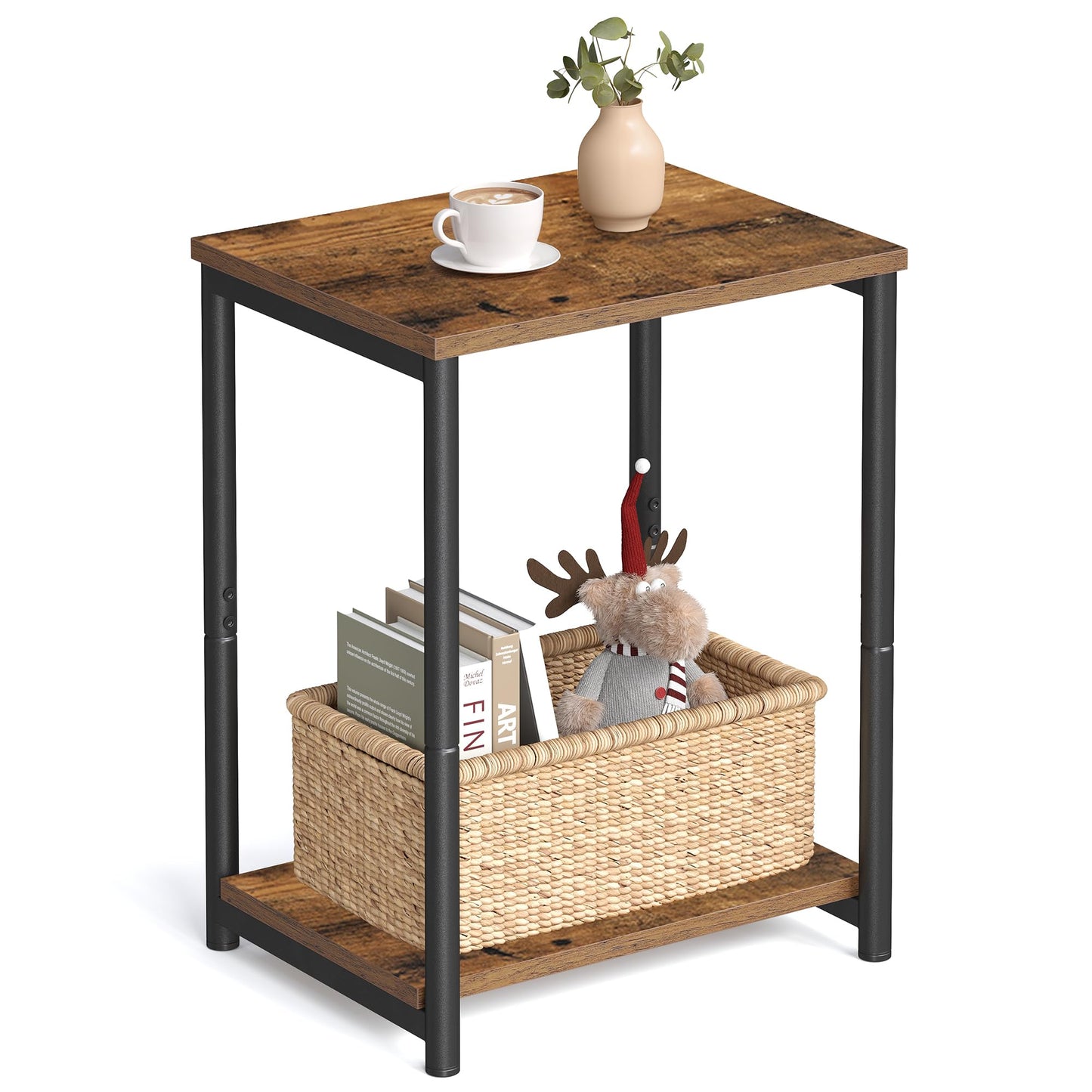 VASAGLE Side Table, Small End Table, Nightstand for Living Room, Bedroom, Office, Bathroom, Rustic Brown and Black ULET271B01