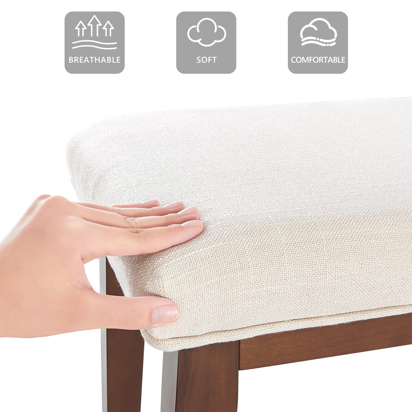 kinmars Upholstered Bench for Bedroom End of Bed,42.5-inch Entryway Bench for Living Room,Dining Bench with Padded Seat and Solid Wood Leg for Kitchen Bedroom,Indoor and Hallway (Bench, Beige)