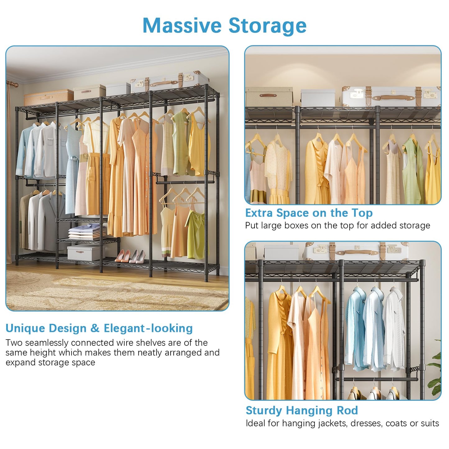 VIPEK V40C Covered Clothes Rack Heavy Duty Clothing Rack with Cover, Custom Freestanding Closet Portable Wardrobe Closet for Bedroom, Large Black Coset Rack with Grey Oxford Fabric Cover