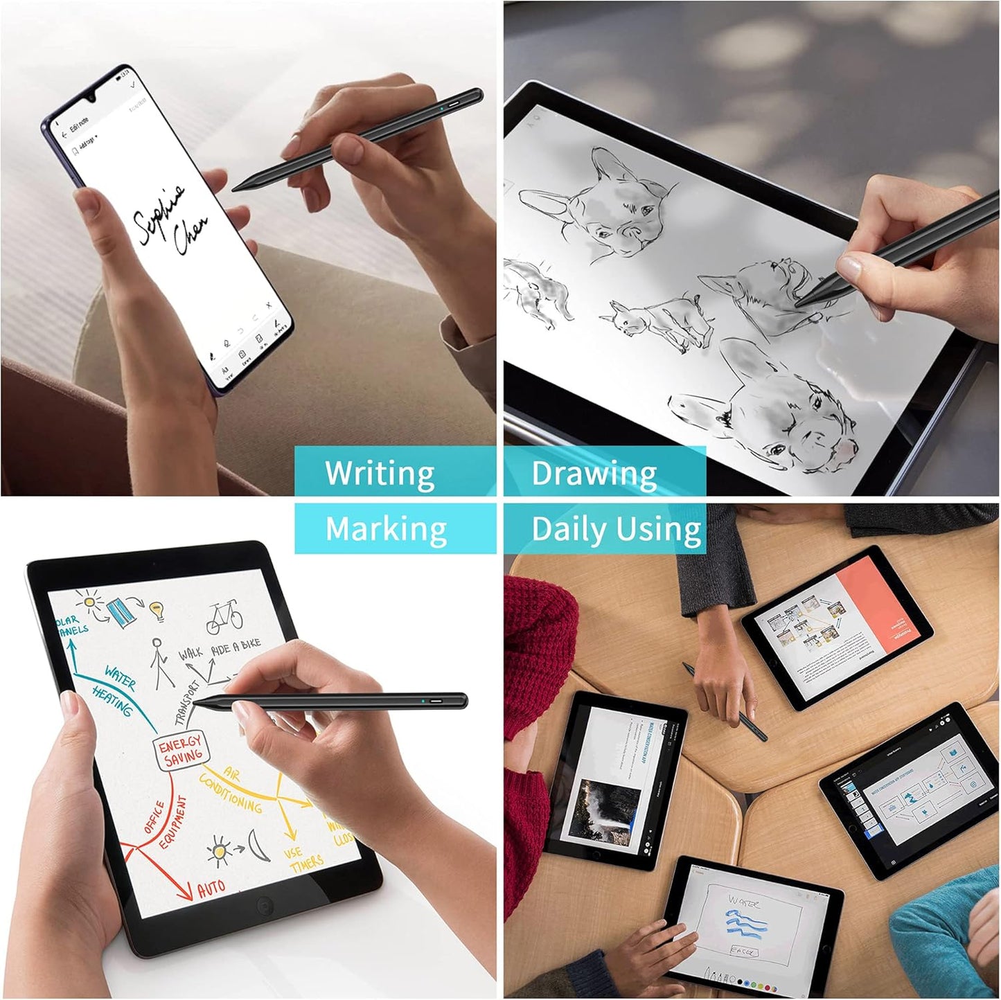 Stylus Pen, Tablet Pen Compatible for Android and iOS Touchscreens, Rechargeable Stylists Pen with Dual Touch Screen, Stylus Pencil for A-pple/Android/Tablet, Black
