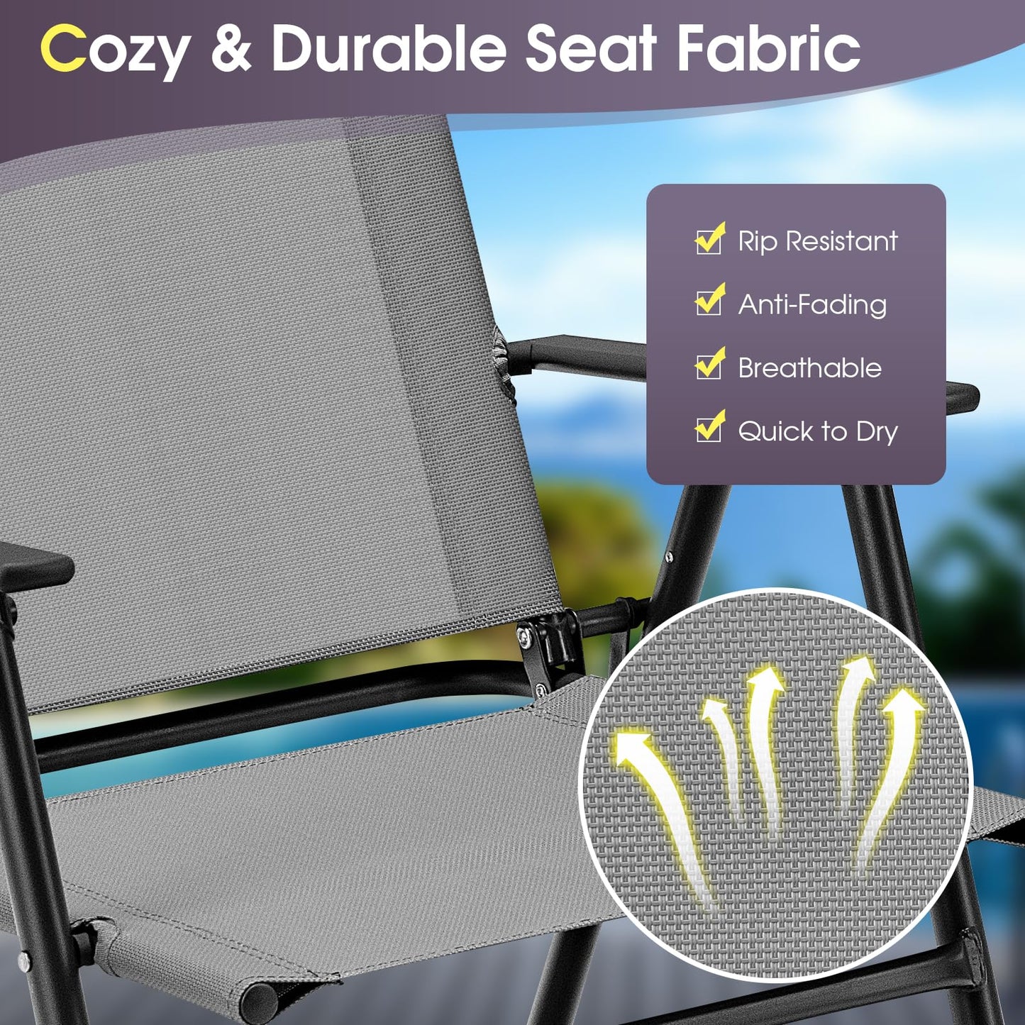 Giantex Patio Chairs Set of 4, Outdoor Folding Chairs with Armrests, Metal Frame, Outside Foldable Dining Chairs for Lawn Deck Porch Beach Yard (Gray & Black)