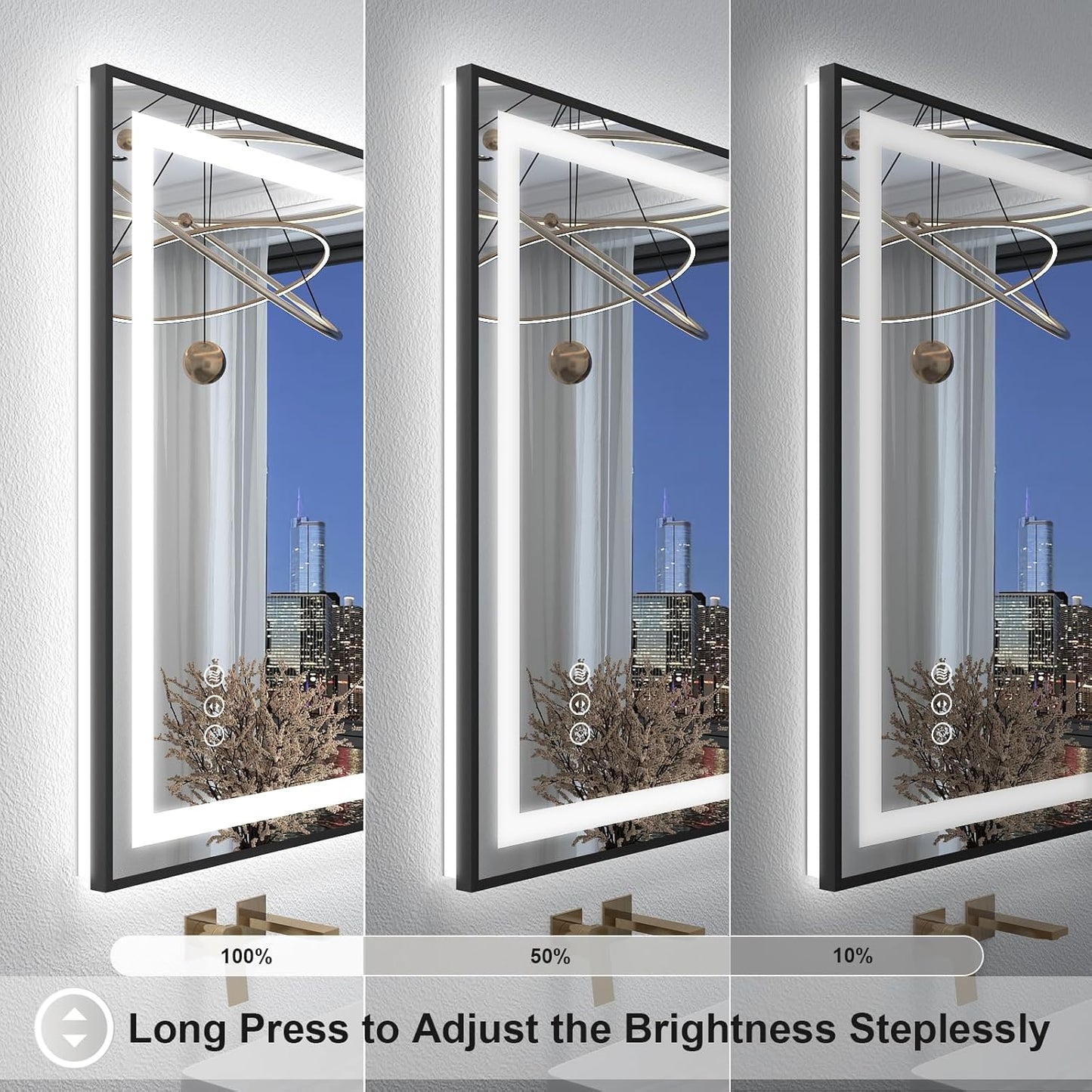 OKPAL 24x36 Black LED Mirror for Bathroom, Lighted Bathroom Mirror with Lights, Frontlit & Backlit Lighted Vanity Mirror, Anti-Fog, Dimmable, Memory, Shatterproof, Horizontal/Vertical
