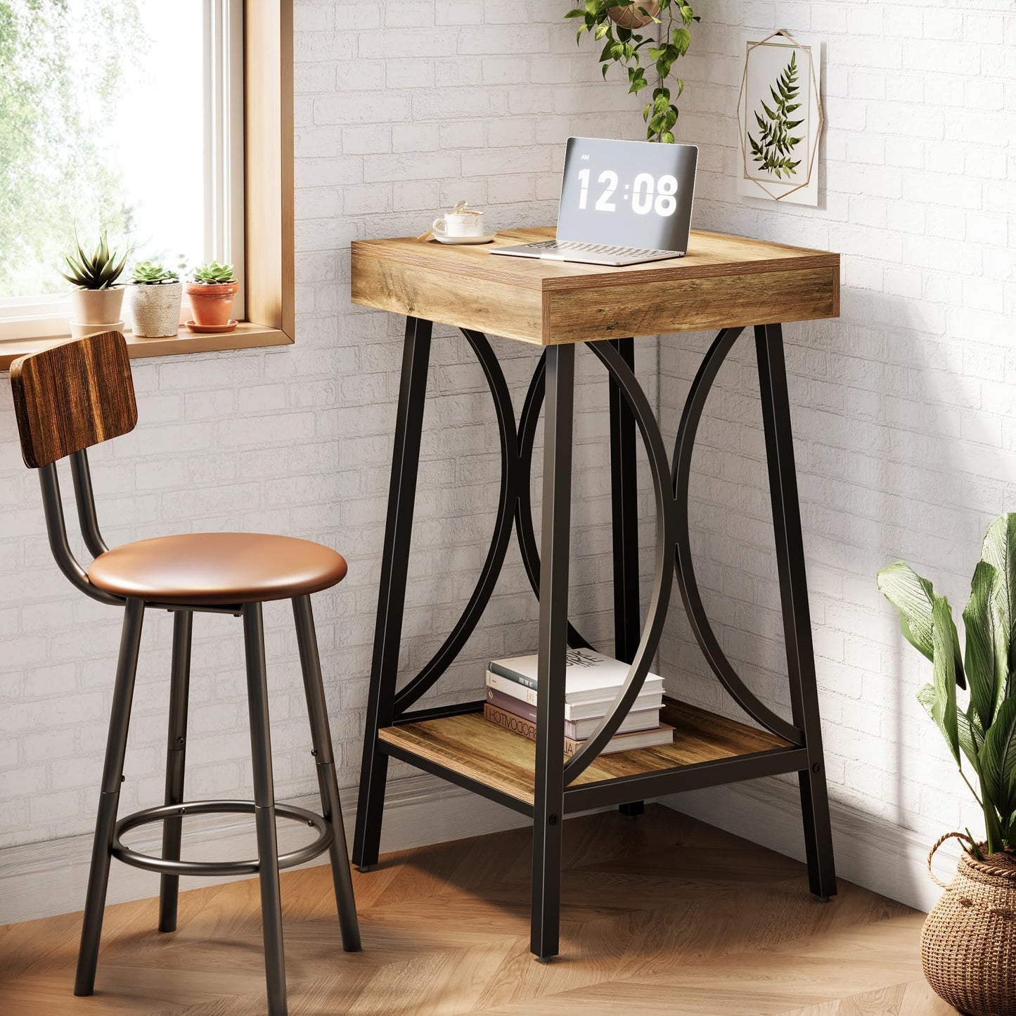 Tribesigns Small Bar Table, Industrial 2-Tier High Top & Counter Height Kitchen Table with Metal Frame for Dining Room, Home Bar, Bistro, Cafe