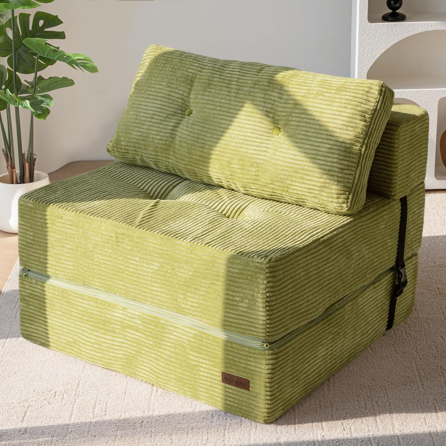 MAXYOYO Folding Sofa Bed, Convertible Sofa Bed with High-Density Support Foam, Portable 4 in 1 Fold Out Chair to Floor Lounger, Versatile Floor Couch for Living Room Bedroom, Green