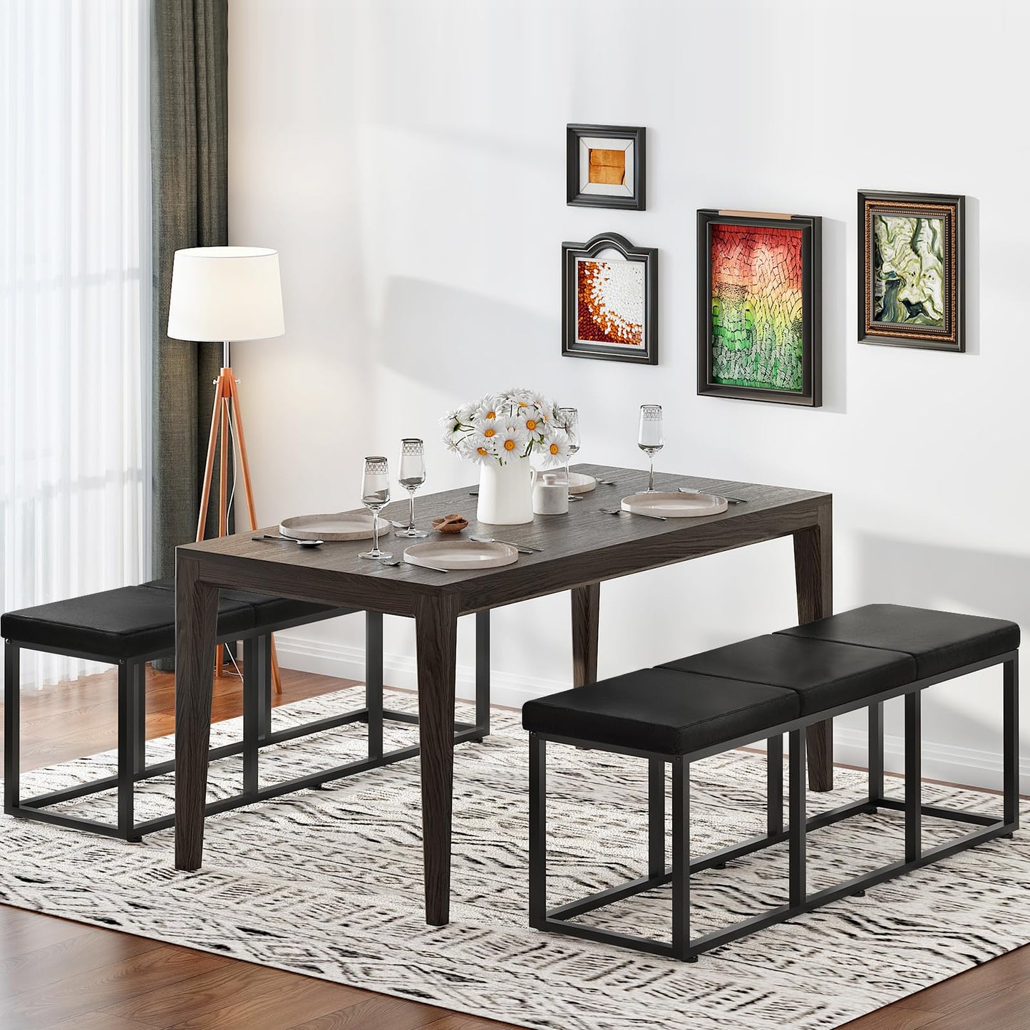 HOOBRO Dining Bench, Dining Room Bench with PU Leather Upholstered Seat, for Kitchen, Living Room, Hallway, Kitchen, Entryway, Bedroom, Black BB46CD01