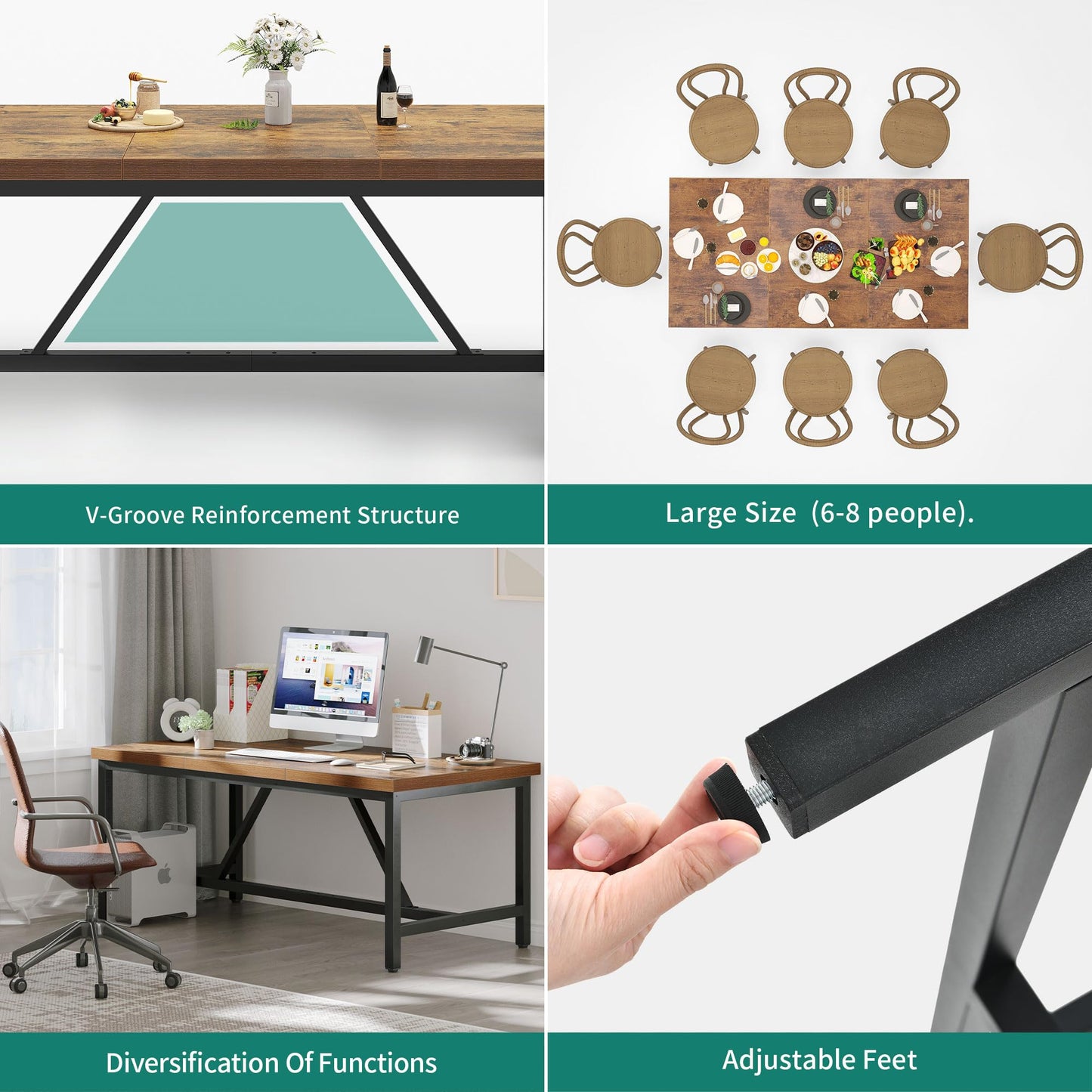 YITAHOME 70.8" Large Kitchen Dining Room Table for 6-8 People, Rustic Brown Farmhouse Industrial Wood Style Rectangle Apartment Dinning Room Dinette Tables for Eating Dinner