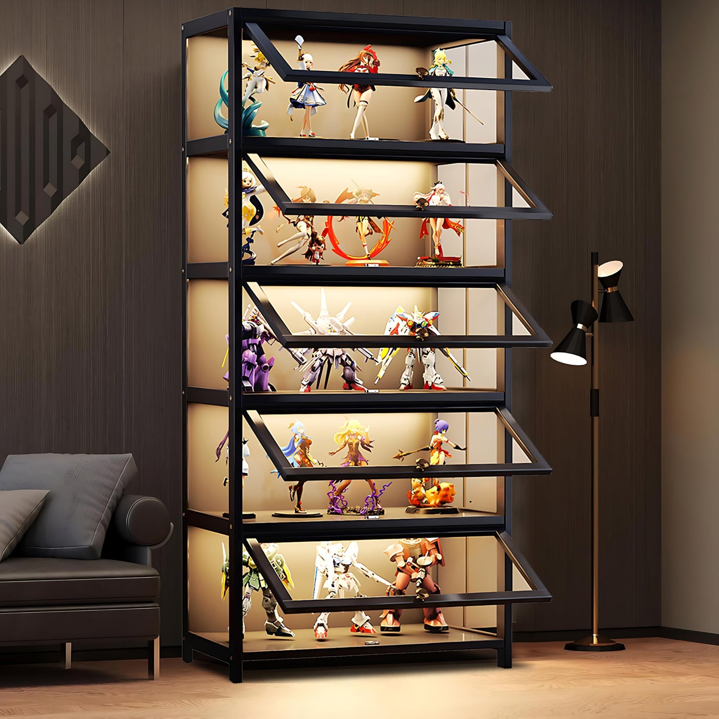 HMBTCRY Display Cabinet with Acrylic Glass Doors,5-Tier Display Cases for Collectibles, Large Toy Display Shelves & Kids Bookcase for Playroom, Bedroom Study Room (Black)