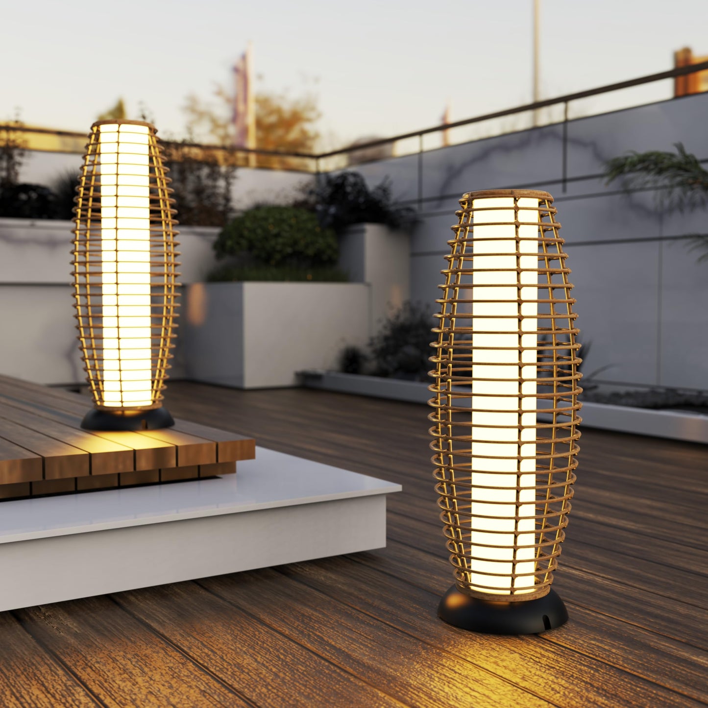 LebenLiebe Outdoor Floor Lamp Solar Powered Lantern Waterproof Outdoor Lamps Wicker Patio Lights for Garden Deck Backyard Decor