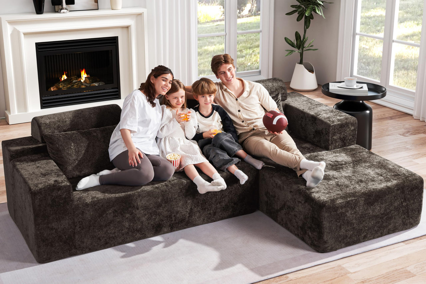 Homguava Modular Sectional Couches for Living Room,105" Cloud Couch with L-Shape Chaise,Comfy Sofa Living Room Couch with Deep Seat,No Assembly L Couch,Luxury Distressed Velvet(Yellow Brown,R)