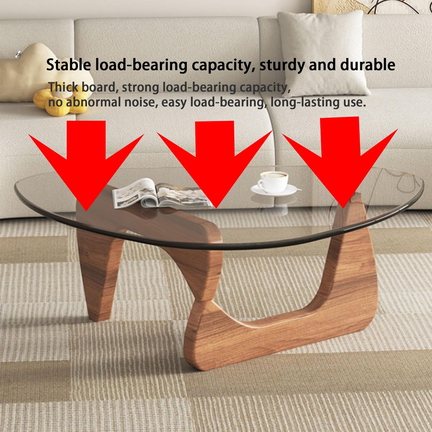 EASYSOUL Modern Glass Coffee Table, 32.68" D x 22.44" W x 15.75" H, Abstract Round Tea Tables for Living Room Home Office Industrial Cocktail Tables (Walnut-Clear Glass, 32.68")