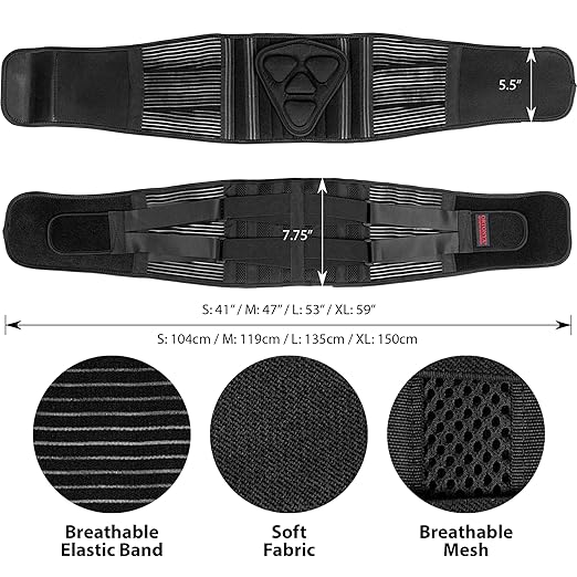 ORTONYX Lower Back Support Belt for Men and Women, Heavy Wok Lifting, Back pain Relief, Herniated Disc, Sciatica/Black S
