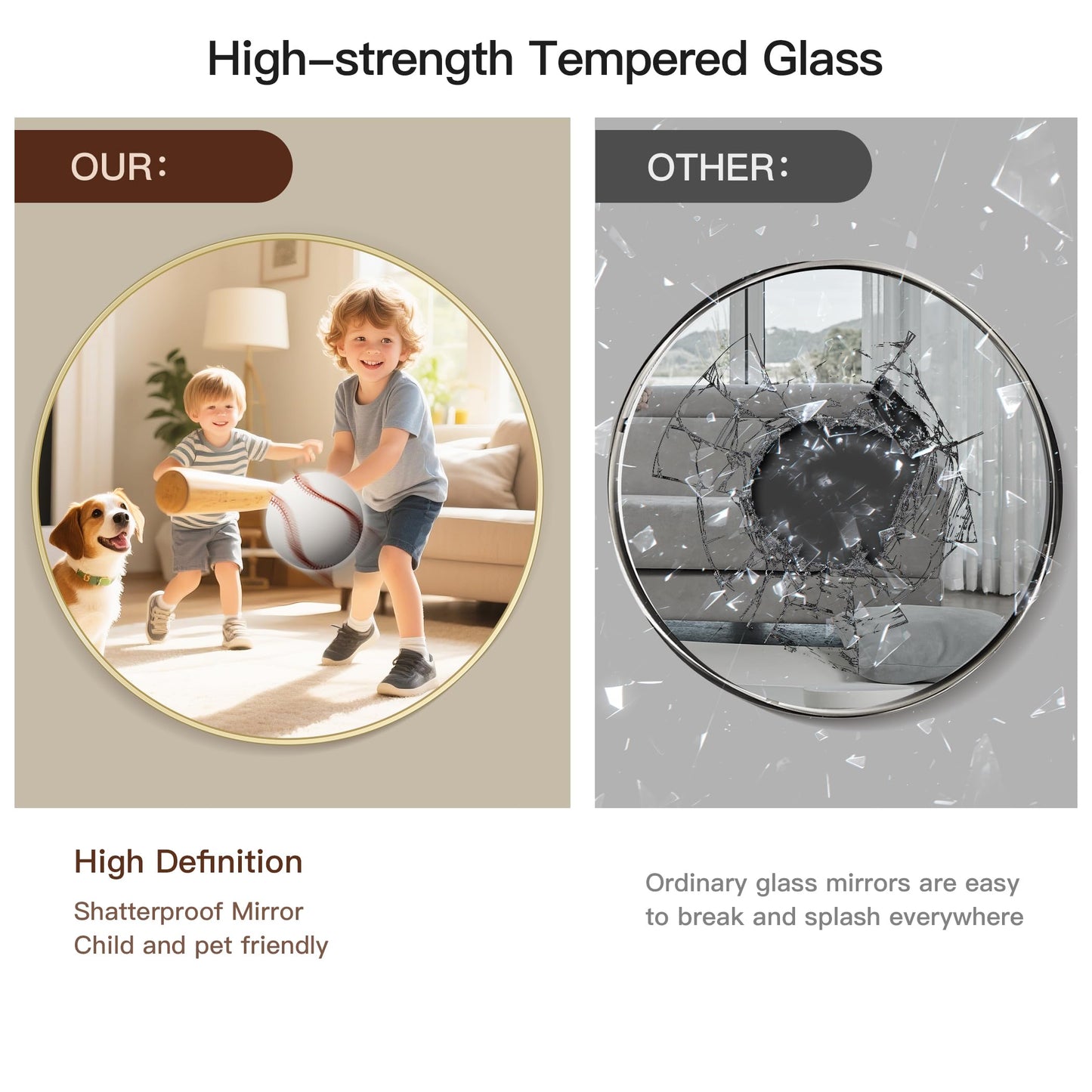 Koonmi 42" Gold Circle Mirror Wall Mounted Round Mirror with Metal Frame for Bathroom/Living Room/Vanity/Bedroom