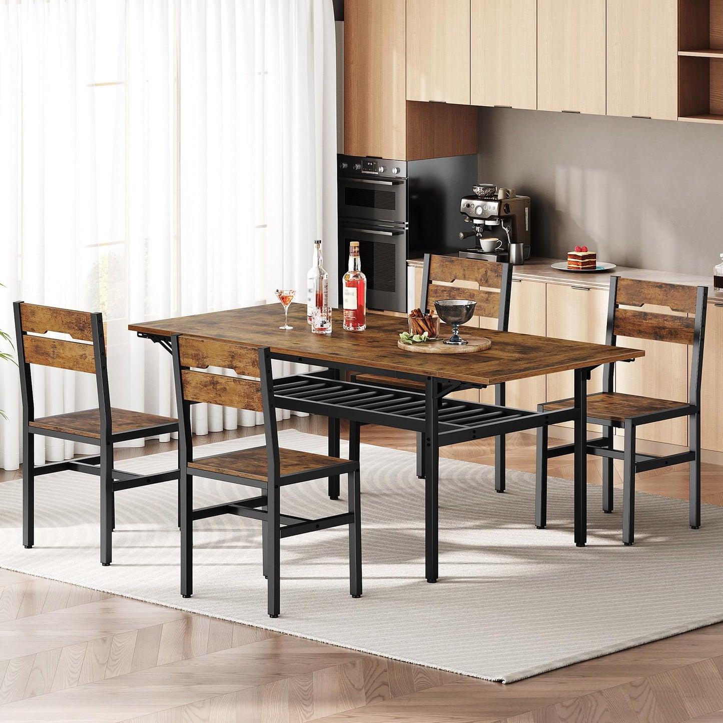 RALGEND Dining Chairs Set of 4, Rustic Wooden Kitchen Chairs with Backrests and Metal Frame, Modern Farmhouse Dinner Chairs for Kitchen, Easy Assembly, Living Room, Dining Room, Rustic Brown and Black