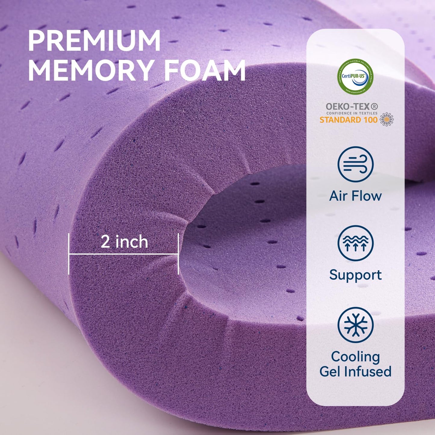 BDEUS Dual Layer 5 Inch Memory Foam Mattress Topper Queen Size, 2 Inch Gel Memory Foam Plus 3 Inch 1450 GSM Down Alternative Quilted Pillow Top Mattress Pad Cover,Dark Gray