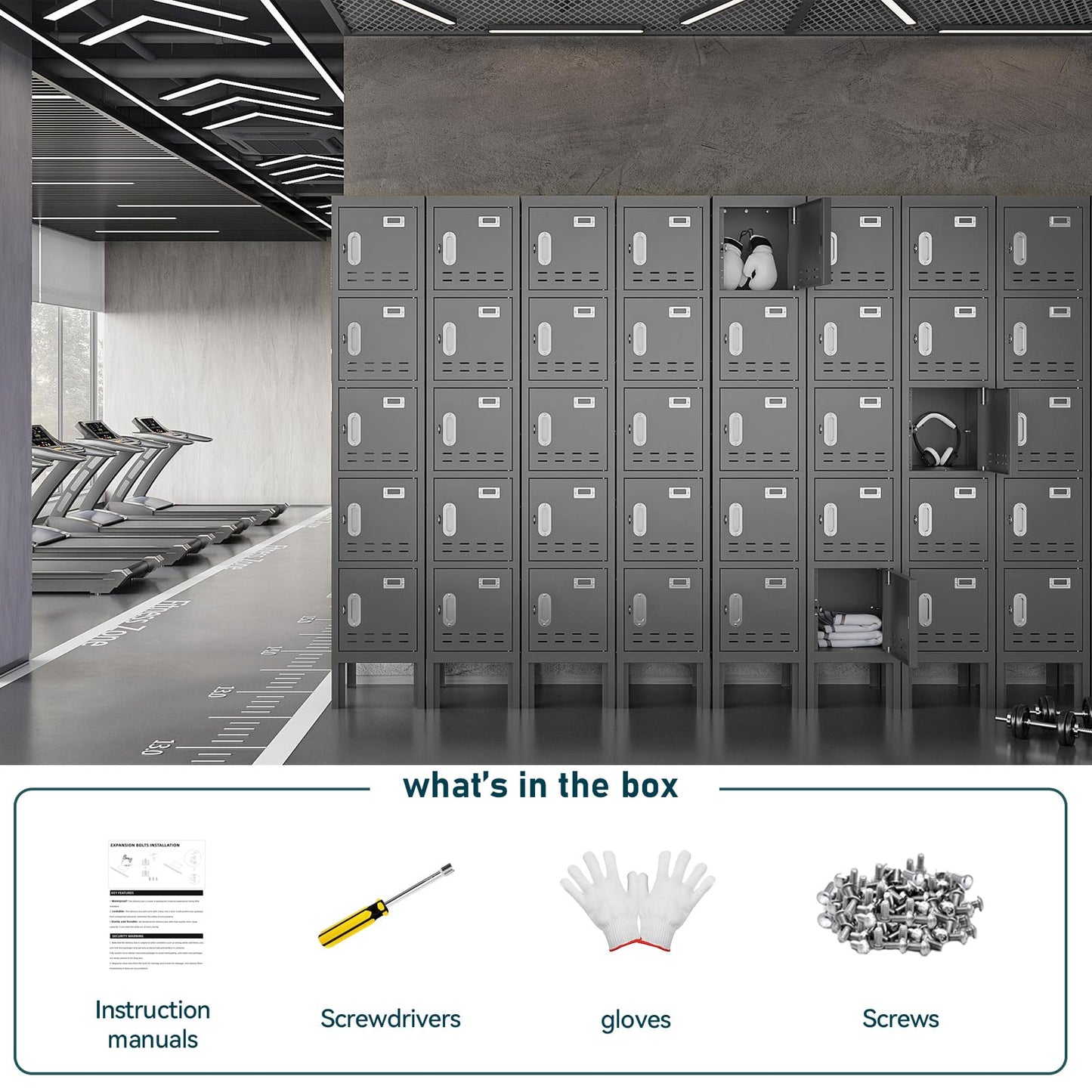 BUTISOW Metal Lockers - 66" Height Steel Lockers for Employees with 5 Door Storage Locker with Card Slot for Employees Gym School Home Office Garage - Assembly Required