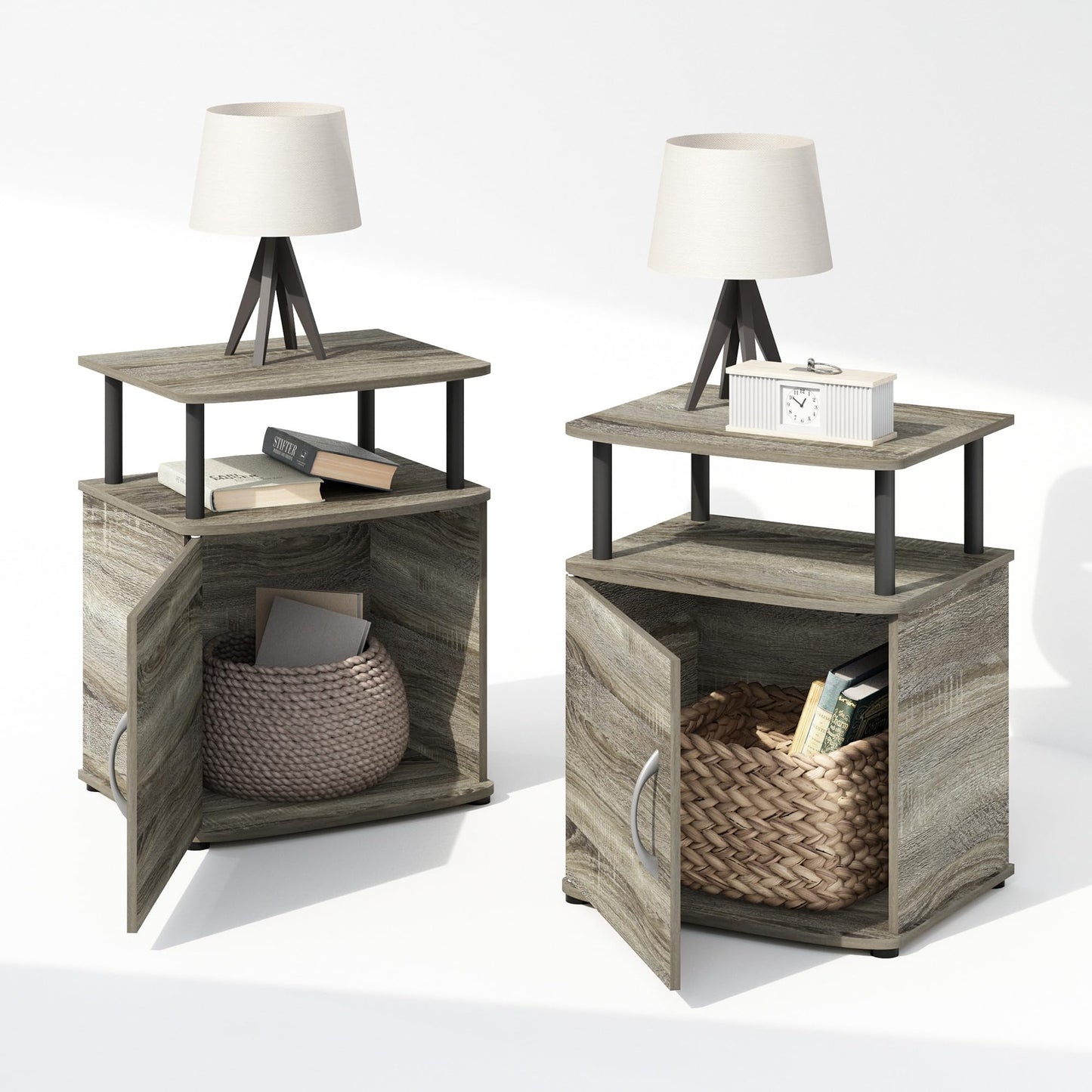 Furinno Tidur Utility Design Nightstand, Bedside Table, Black, Set of 2