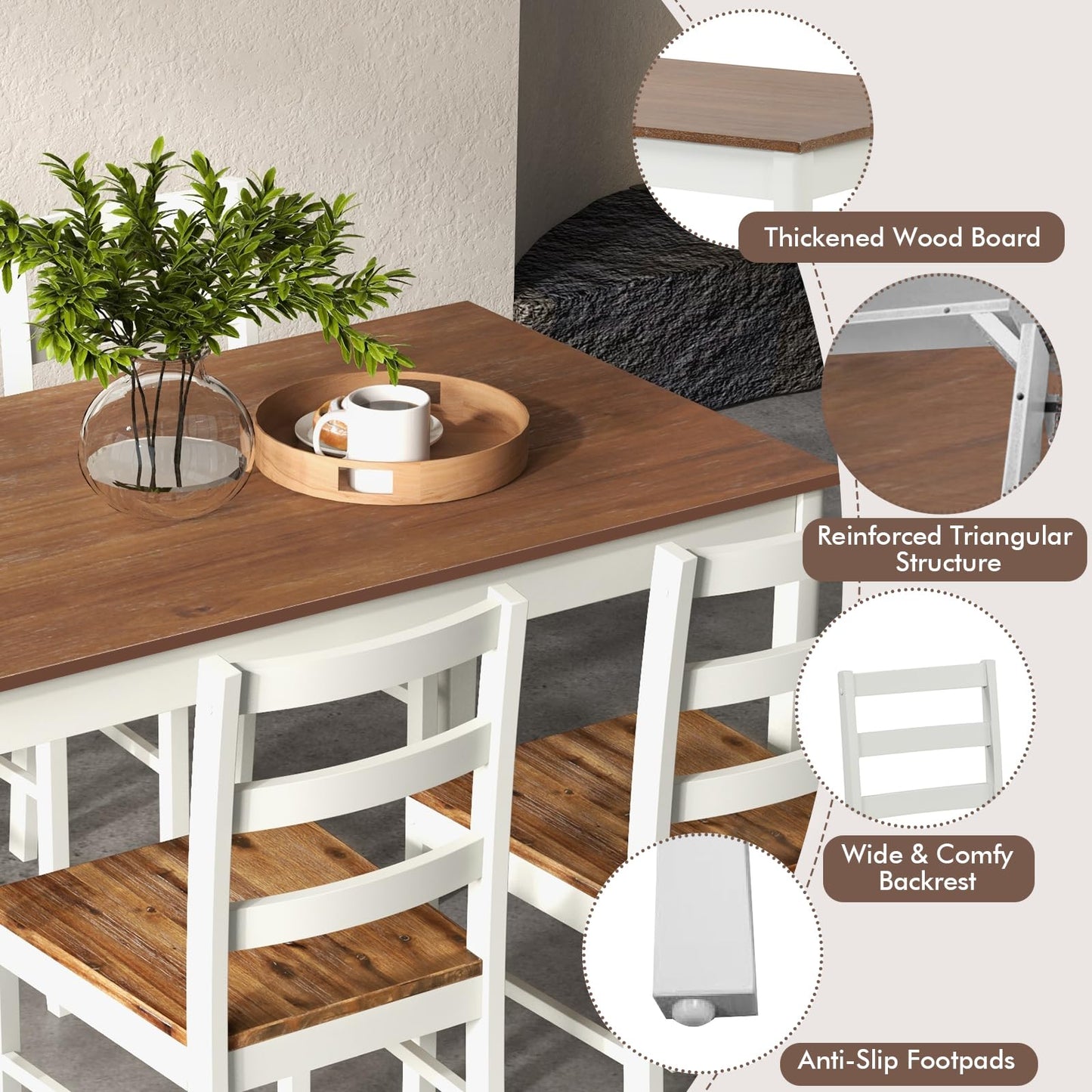 Giantex 5-Piece Dining Set for 4, Solid Wood Rectangular Table & 4 Chairs wtih Rubber Wood Legs, Kitchen Table and Chairs Set for Small Spaces Dinette Dining Room Restaurant (Rustic Brown)