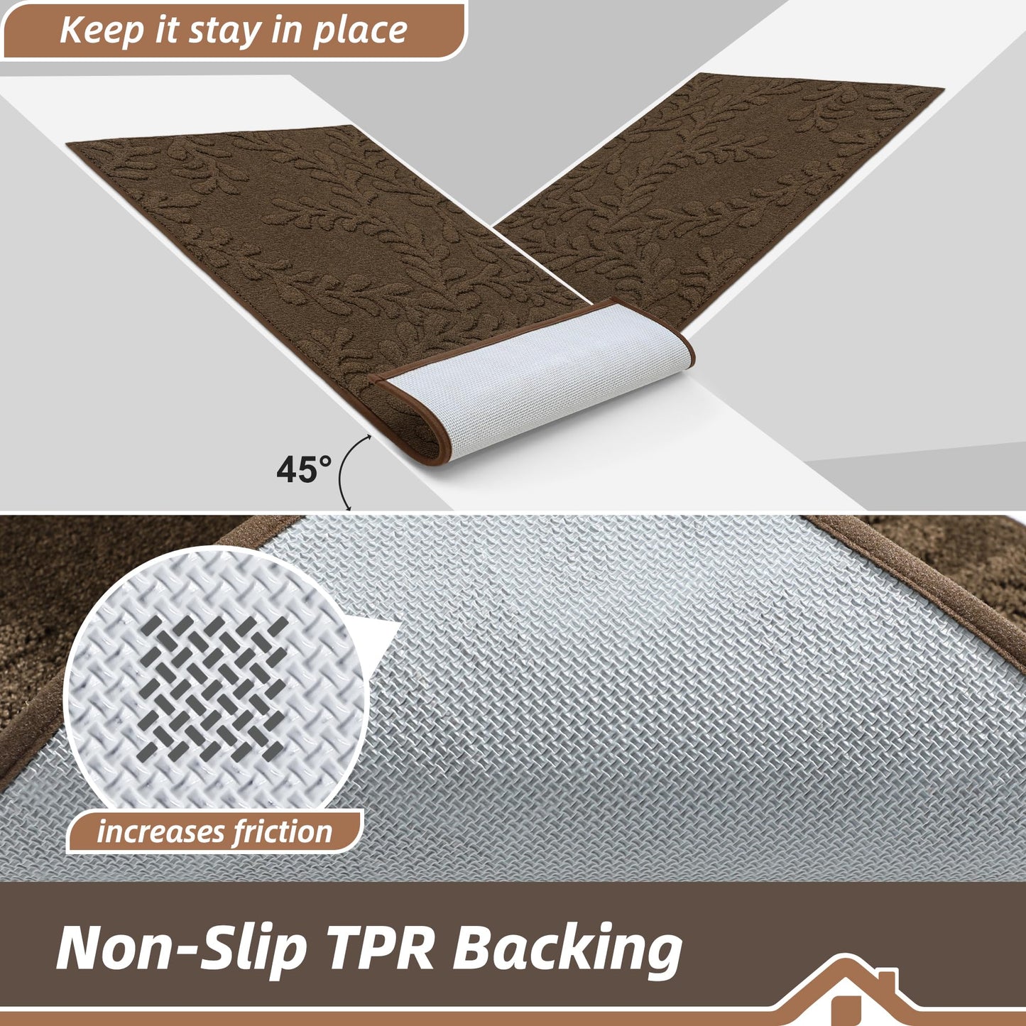 BEQHAUSE Door Mats 36”x60”, Dirt Trapper Doormats Indoor, Non-Slip Washable Entryway Rugs, Super Absorbent Welcome Mat for Front Door, Muddy Shoes & Paws, Brown