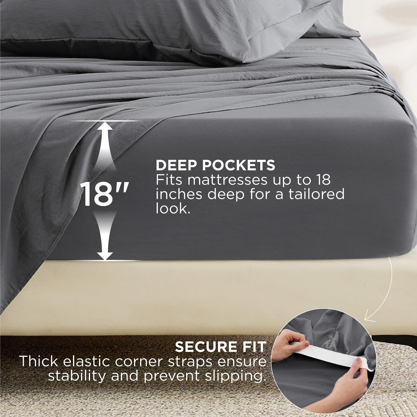 Bedsure Deep Pocket King Sheet Set - 6 Piece, Prewashed Ultra-Soft King Size Sheets Set, Fits Mattresses Up to 18 Inches Thick, Breathable & Secure Fit, Hotel Luxury Bedding, Grey