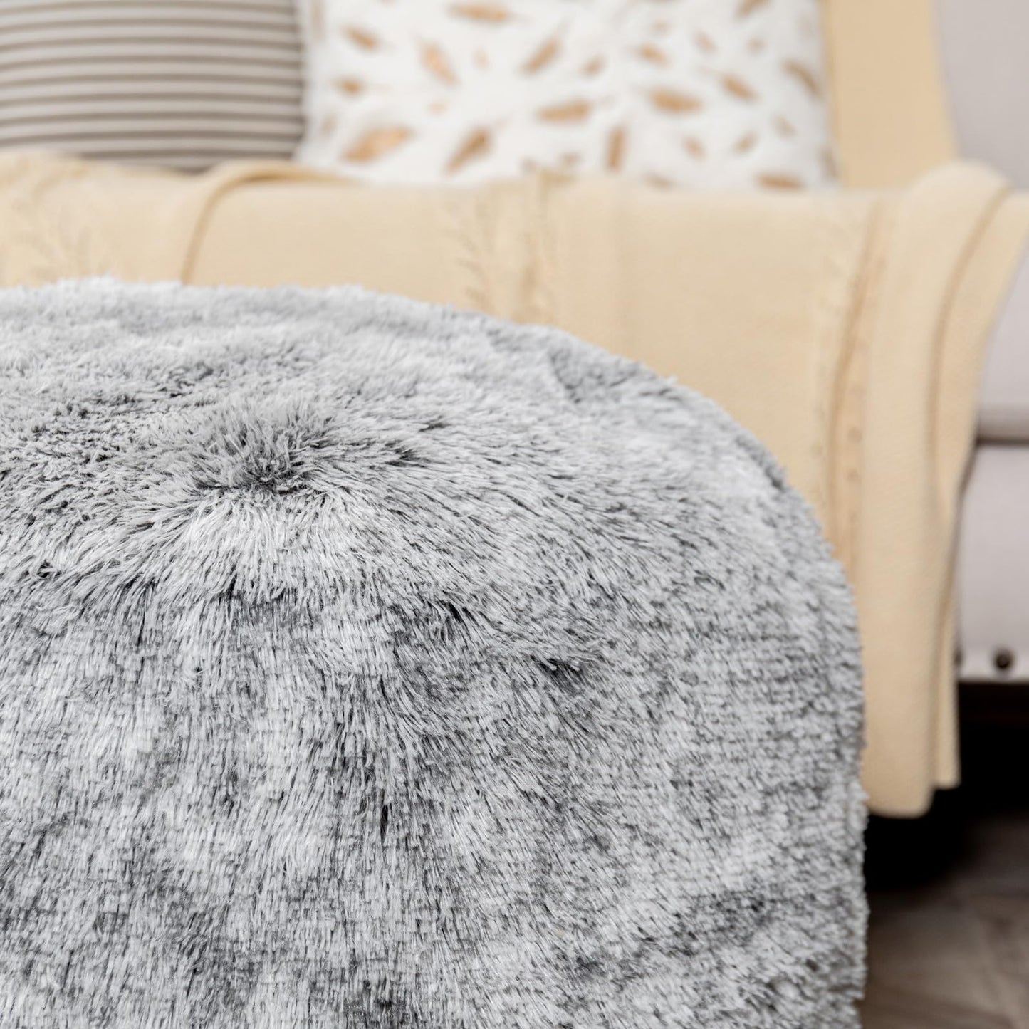 Asuprui Grey Ottoman Foot Rest NO Filler Pouf Ottoman Unstuffed 20x20x12 Inches Round Pouf Seat Bean Bag Chair Foldable Floor Chair Storage for Living Room Bedroom Cover ONLY