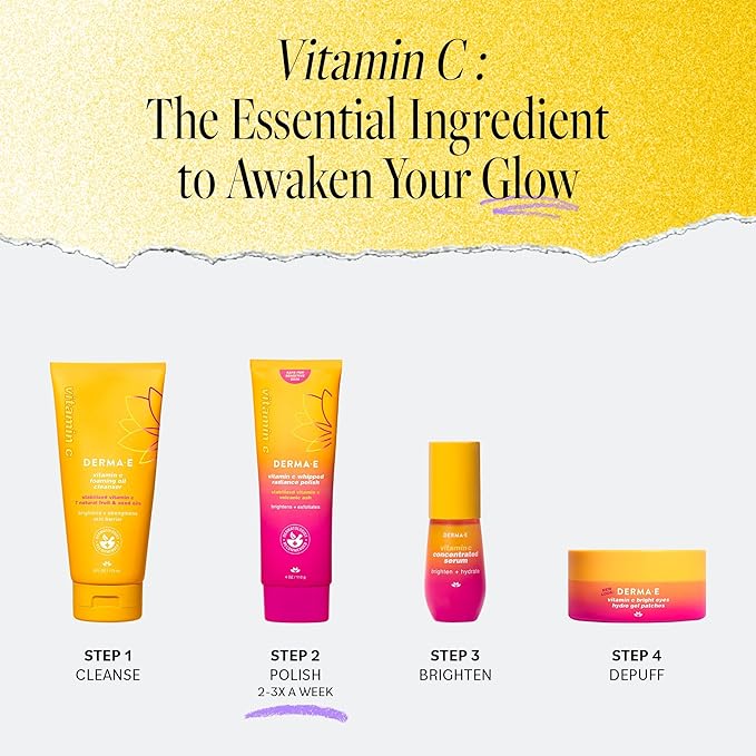 DERMA E Face Exfoliator, Vitamin C Whipped Radiance Polish, 4 Oz, Stabilized Vitamin C & Dual-Action Exfoliation to Help Brighten, Exfoliate & Protect Skin Barrier, Gentle Skin Care