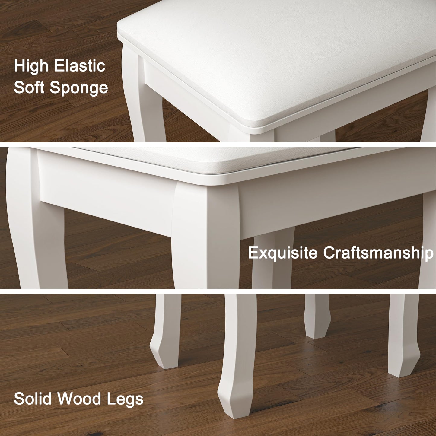 Organizedlife Square Vanity Stool Chair, High Elastic Cotton Makeup Bench, Modern Padded Piano Stool Seat for Makeup Room, Bathroom, Living Room, Ottoman, White (Curved Leg, White)