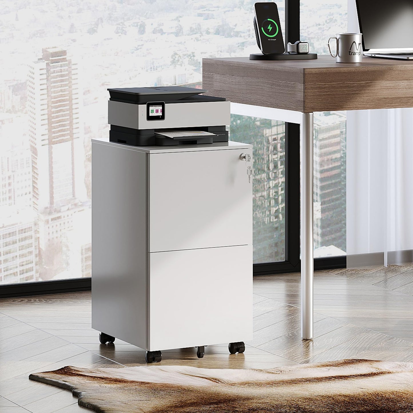 DEVAISE 2-Drawer Rolling File Cabinet with Lock, Metal Filing Cabinet for Home Office, Fully Assembled Under Desk, White