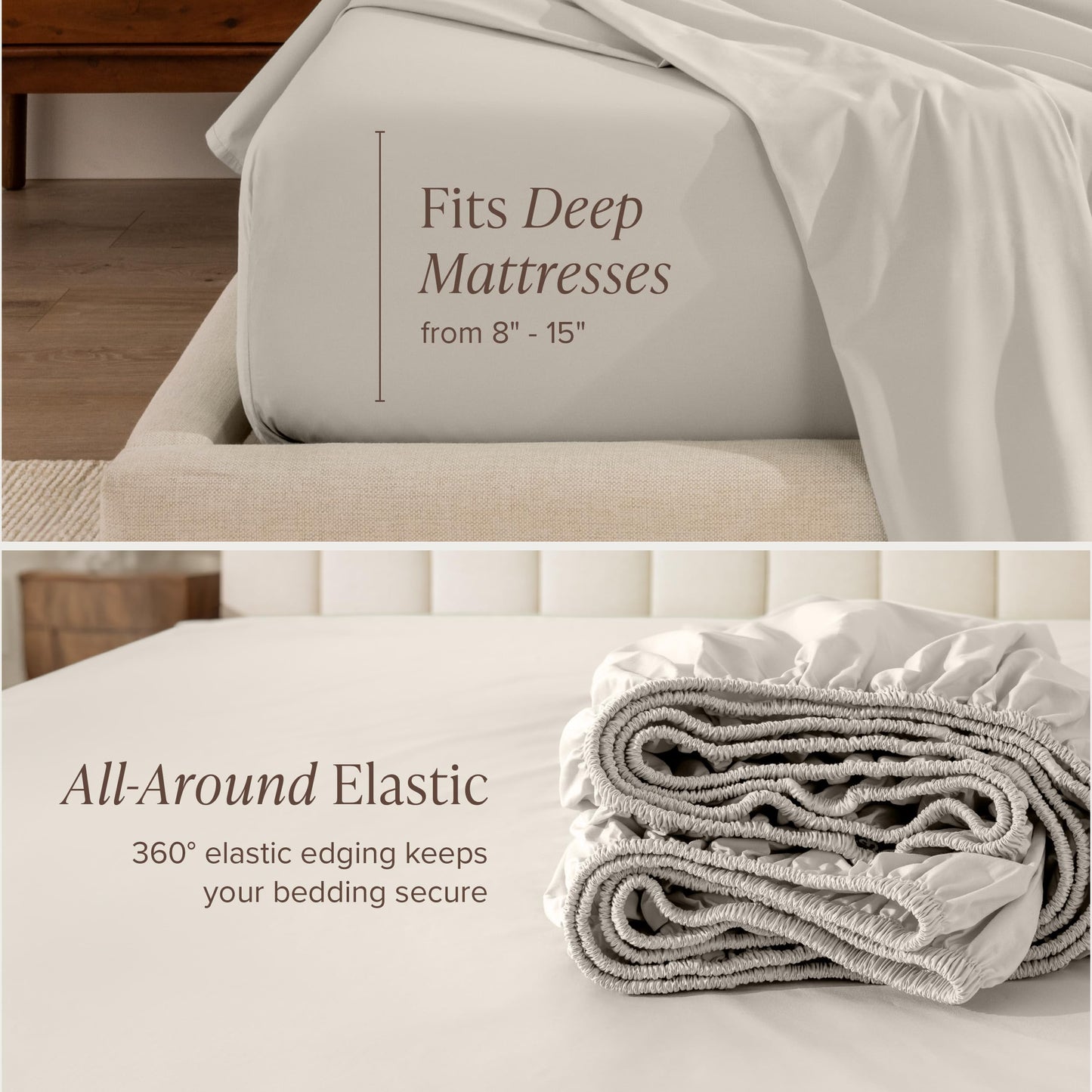Bare Home 100% Organic Cotton Queen Sheet Set - Crisp Percale Weave - Lightweight & Breathable - Bedding Sheets & Pillowcases (Queen, French Beige)