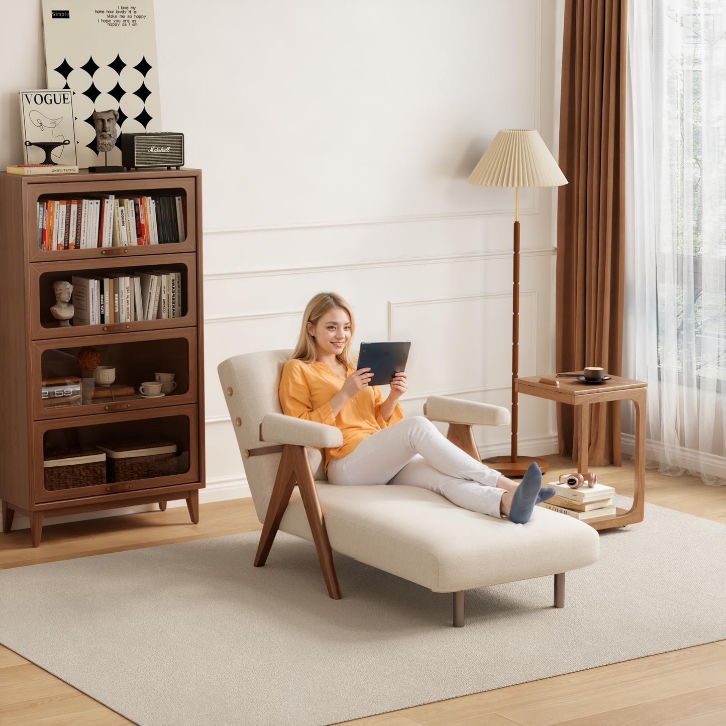 Convertible Sleeper Chair, 3-in-1 Single Sofa Bed for Adults，Pull Out Lounge Sleeper Chairs，Foldable with Adjustable Backrest (D31.8 x W21.3 x H31.8 inch(Beige))