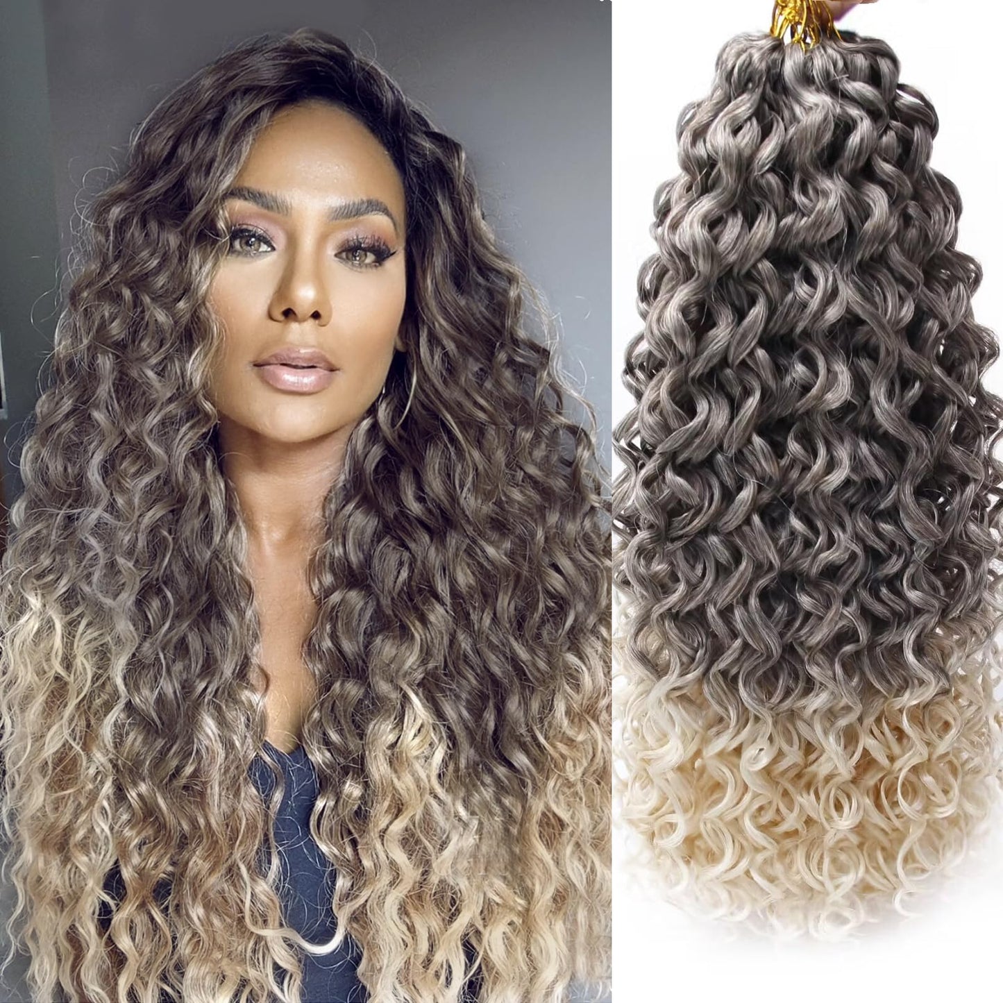8 Packs Curly Crochet Hair GoGo Curl Crochet hair for Black Women Deep Wave Braiding hair,Synthetic Bohemian Crochet Braid Water Wave Crochet hair Extensions (6/613, 18inch)