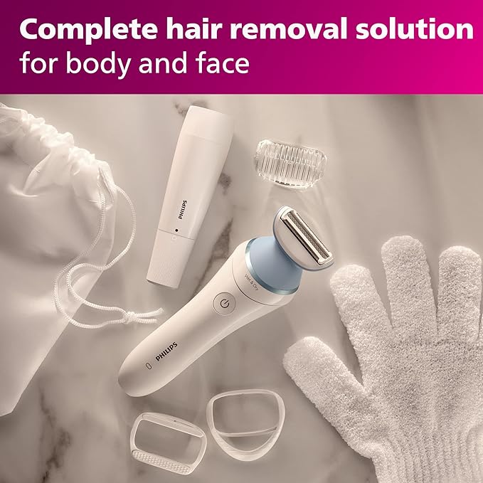 Philips Beauty Lady Electric Shaver Series 8000 with Electric Facial Hair Remover, Cordless, BRL166/91