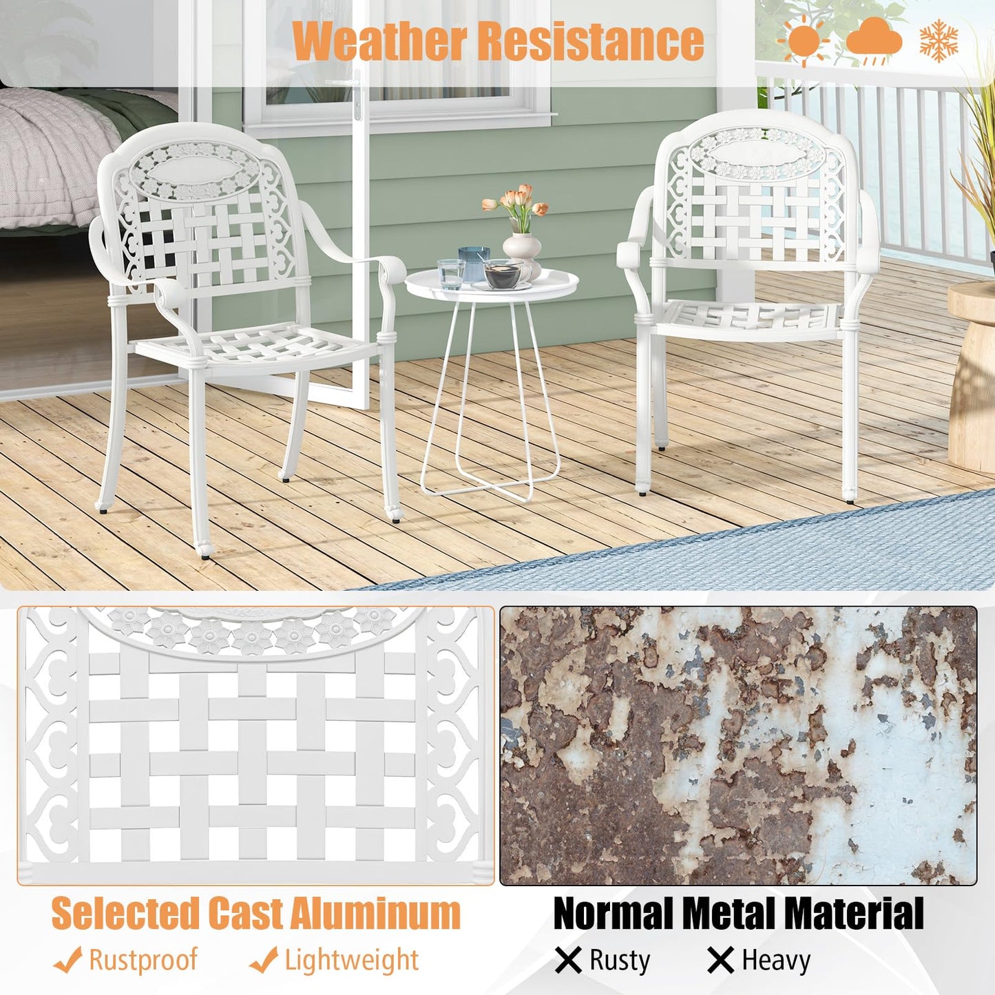 Tangkula Set of 4 Cast Aluminum Patio Dining Chairs, Stackable Outdoor Dining Chairs with Armrests, Outdoor Bistro Chairs for Balcony, Backyard, Garden