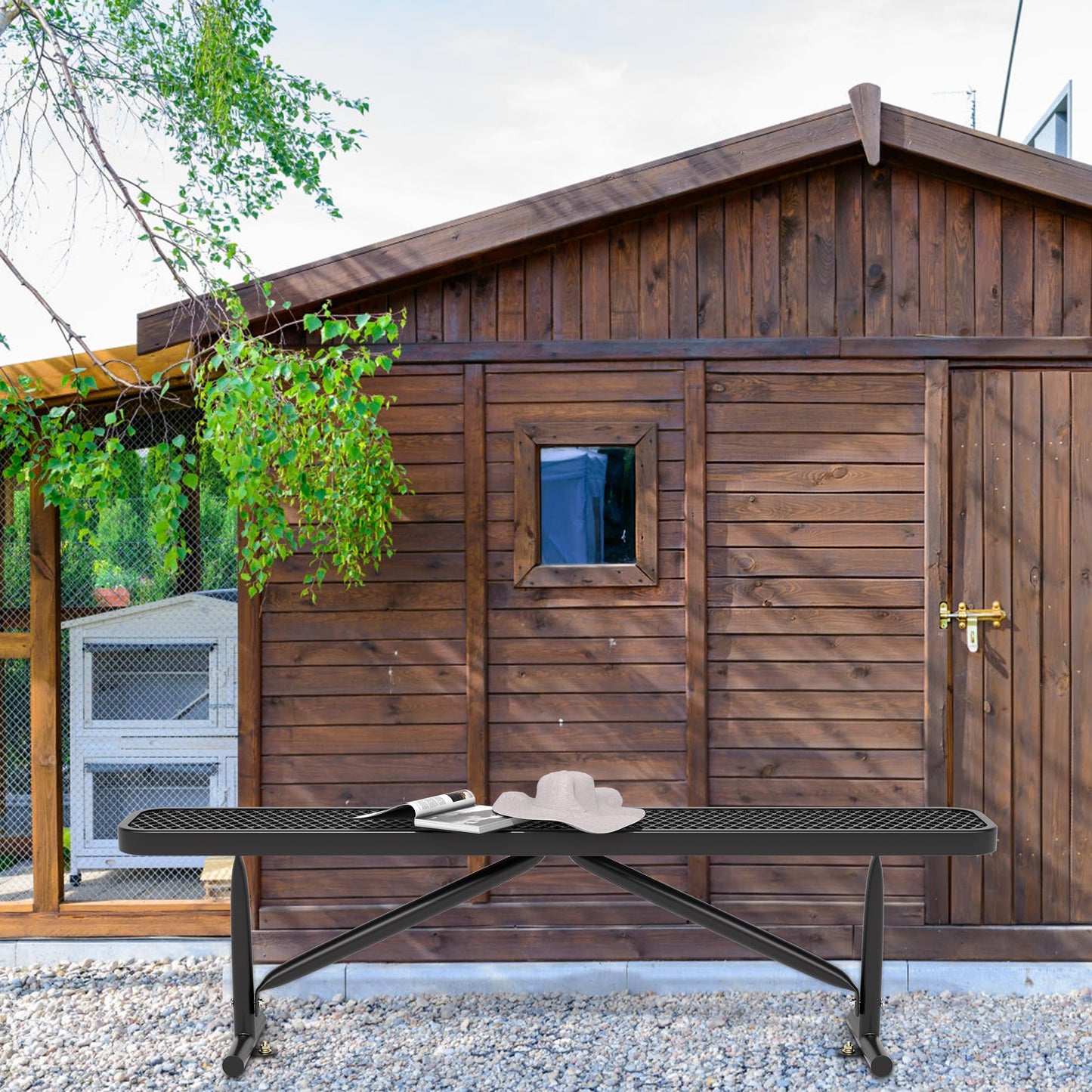 Sunnibety 6 Feet Heavy Duty Metal Park Bench for Outside, Outdoor Bench with Portable Frame, Commercial Benches for Shopping Mall, Store, Park, Patio, Deck, Black